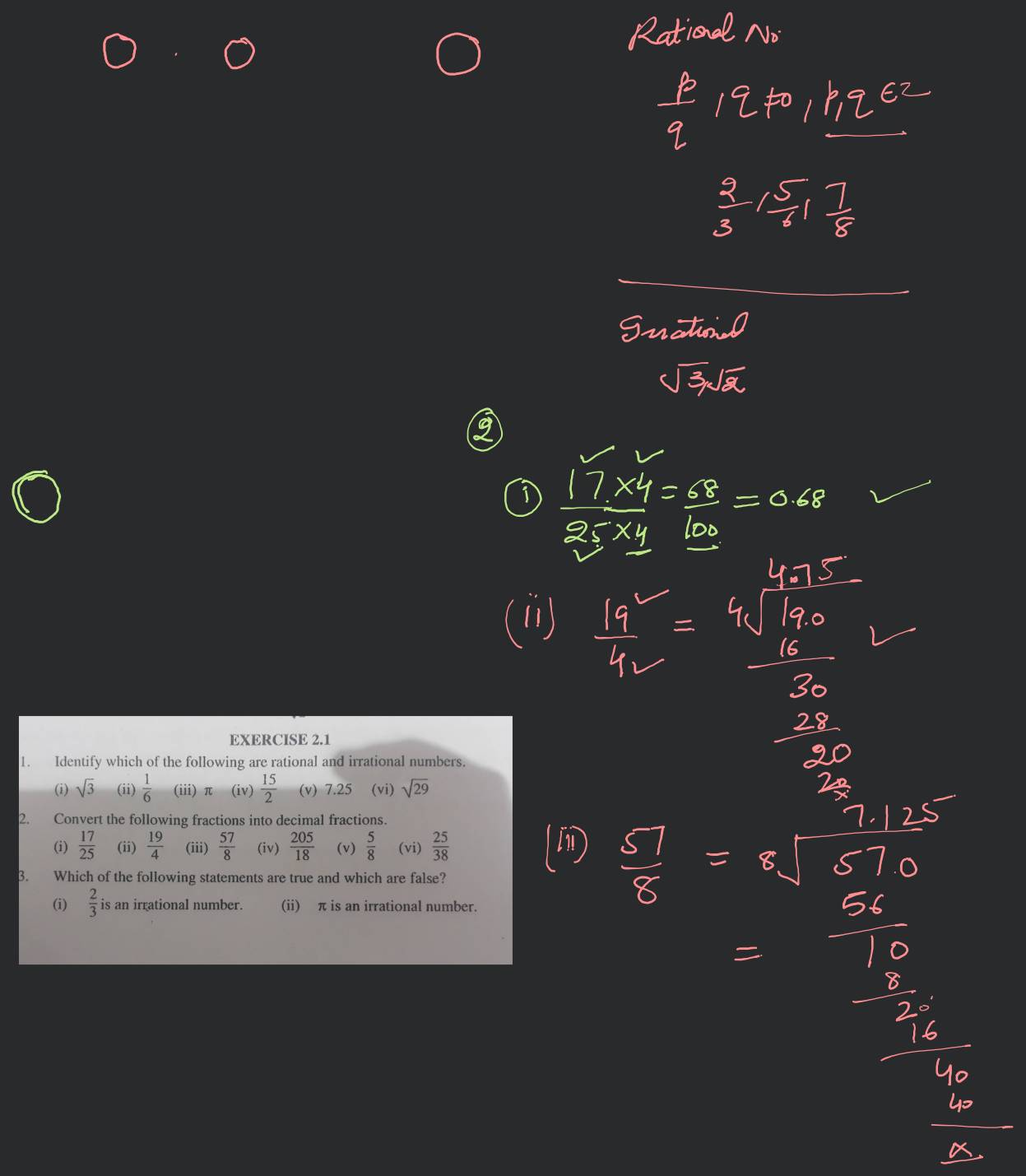Convert the following fractions into decimal fractions filo