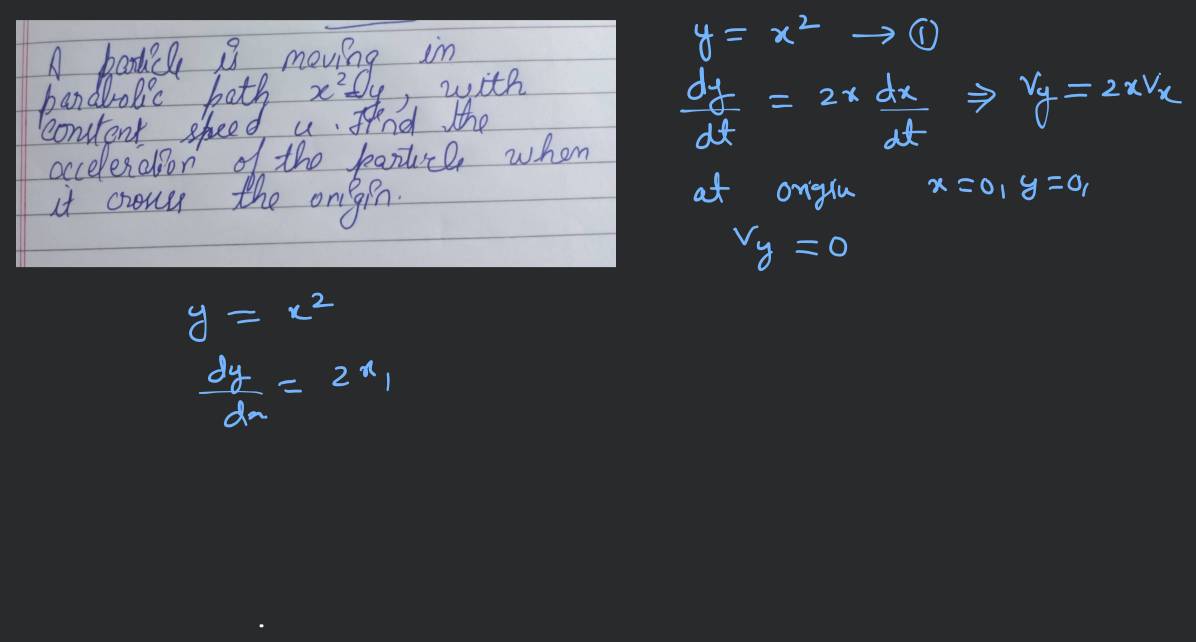 25. A particle is moving in parabolic path y=4x2 with constant speed v0