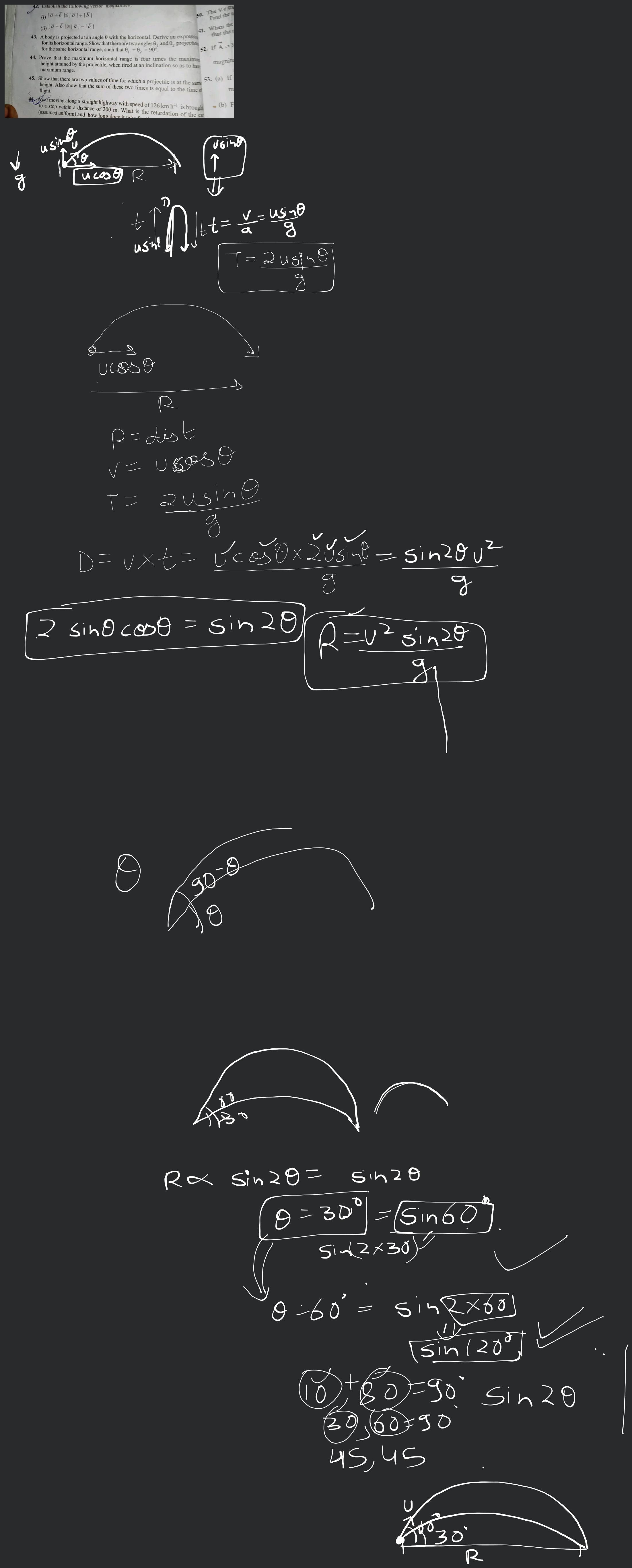 Prove that the maximum horizontal range is four times the maximum height  attained by the projectile, when fired at an inclination so as to have  maximum horizontal range - CBSE Class 11