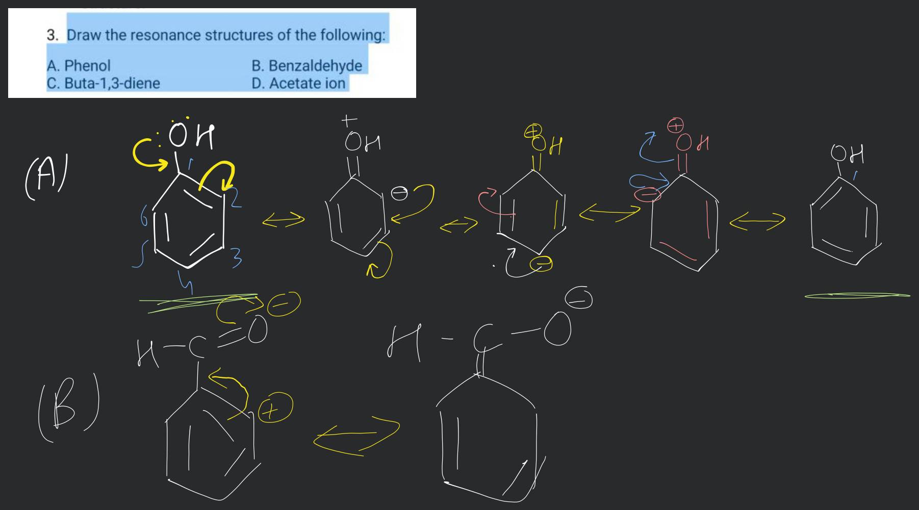 mechanism. c) Draw three resonance structures of | Chegg.com