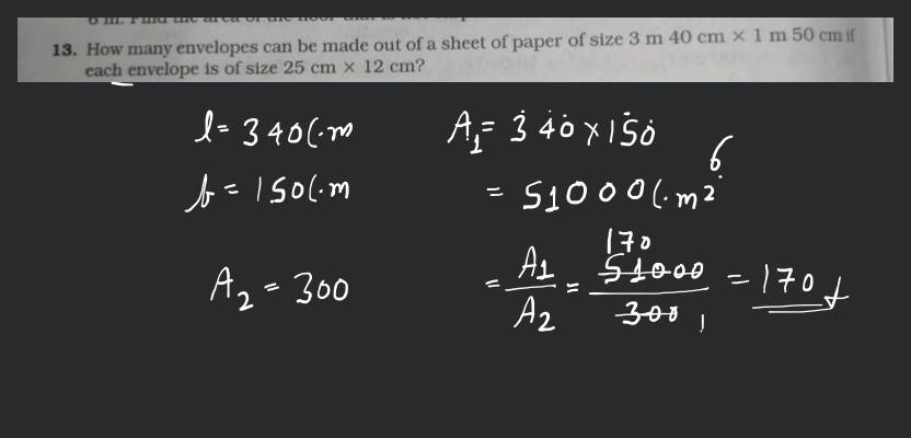 How many envelopes can be made out of a sheet of paper 125 cm by