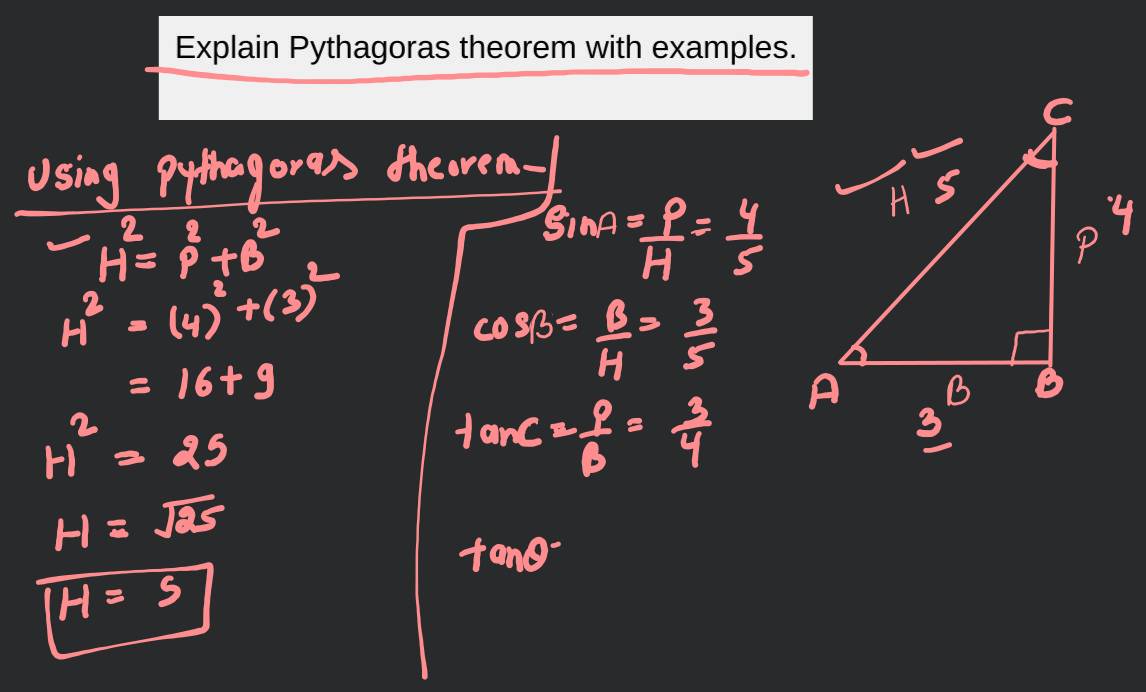 Explain Pythagoras theorem with examples. | Filo