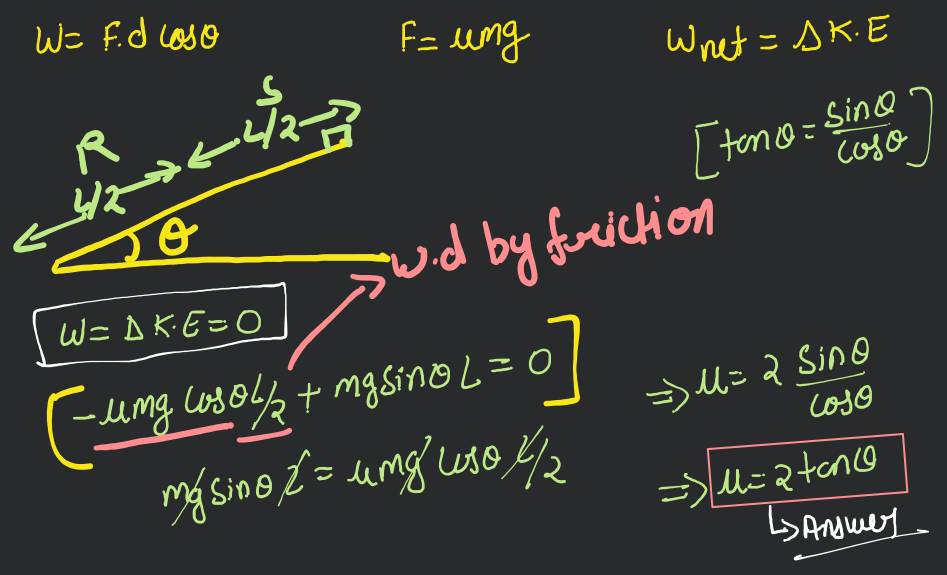 The upper half of an inclined plane ofinclination 0 is perfectly smooth  while lower half is rough. A block starting from rest at the top of the  plane will again come to