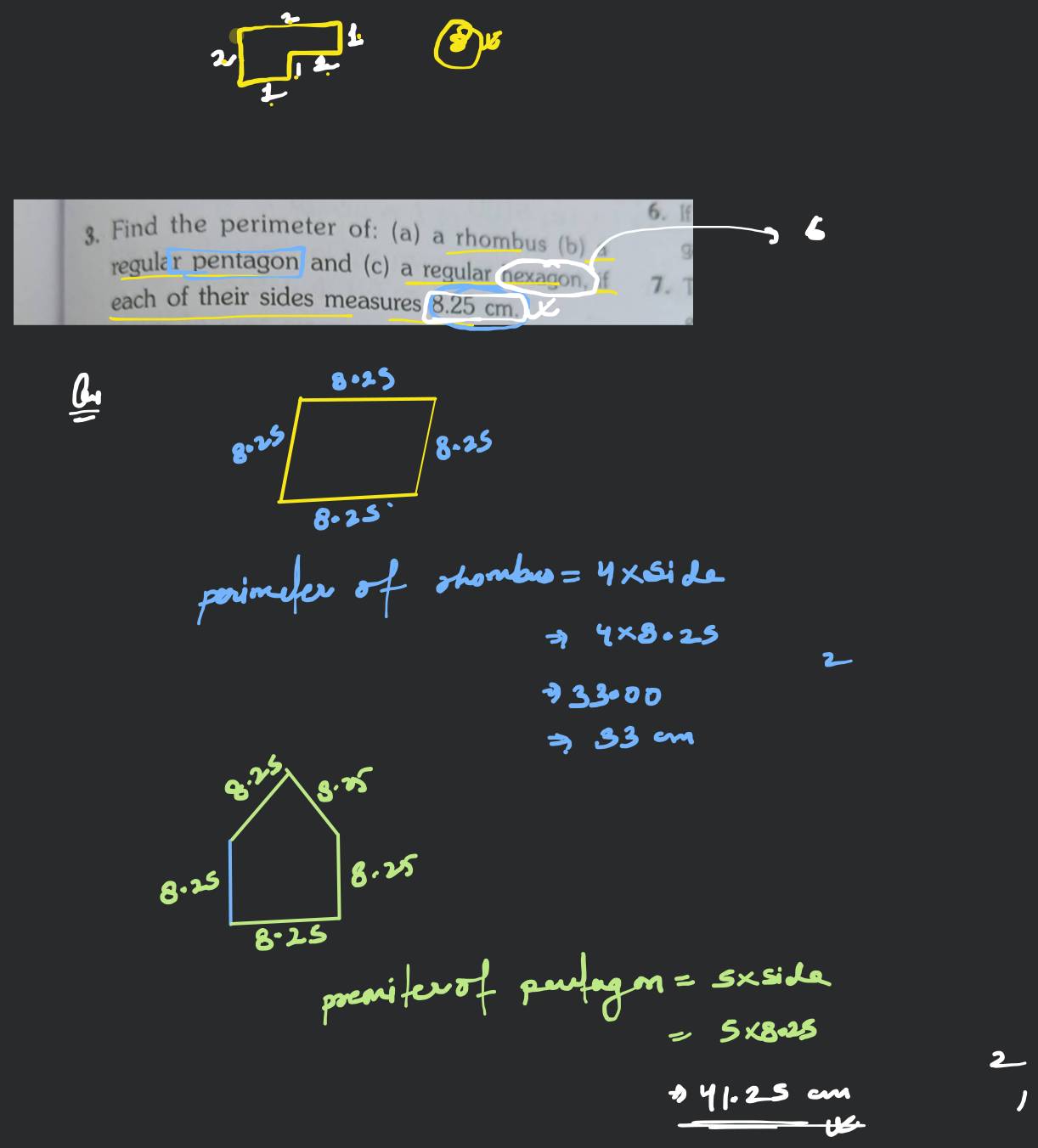 3. Find the perimeter of a a rhombus b a regular pentagon and