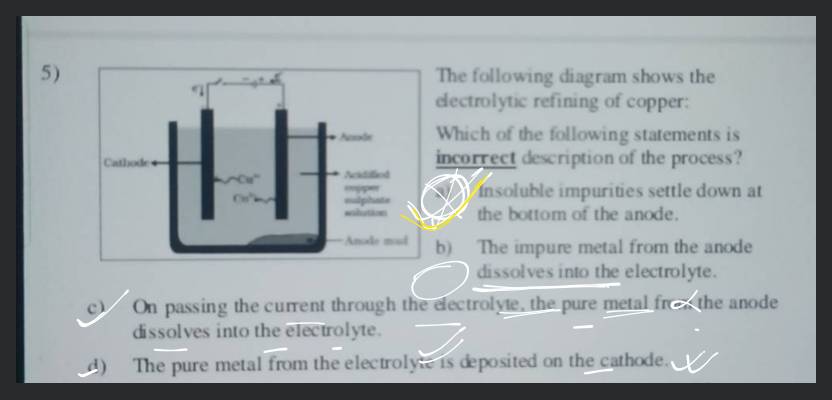The following diagram shows the electrolytic refining of copper : Which o..