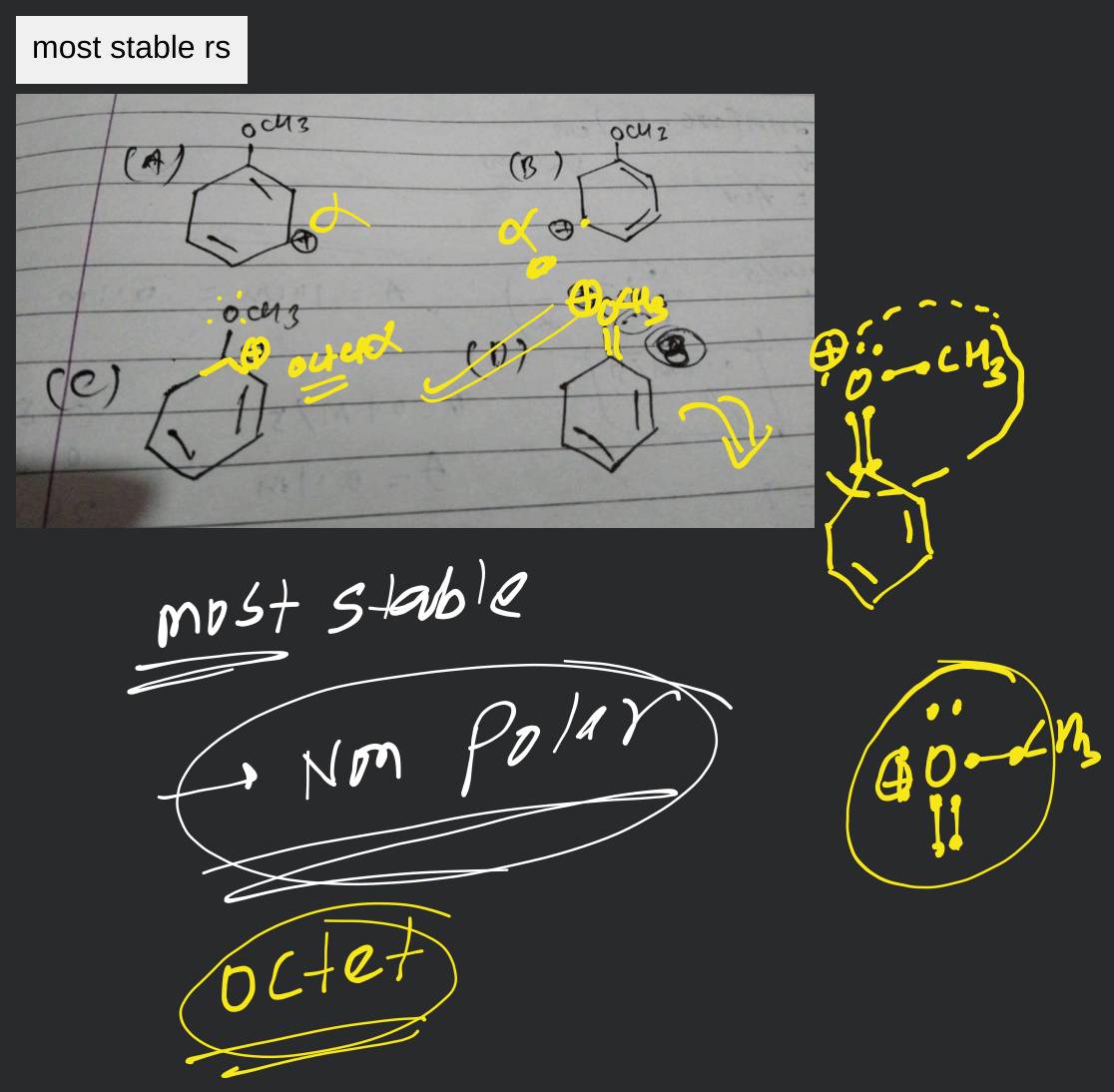 (A) COC1=C[C+]C=CC1 (B) COC1=CC=C[C-]C1 (c) CO[C@H]1C=CC=CC1 (D) [O+]=C1C..