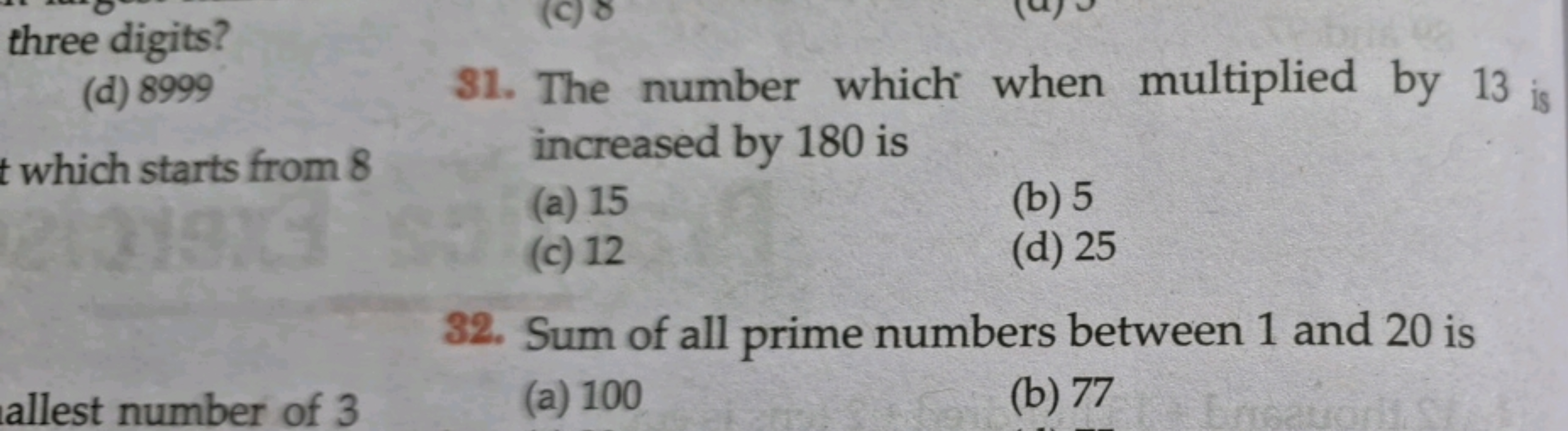 three digits?
(d) 8999
31. The number which when multiplied by 13 is
t