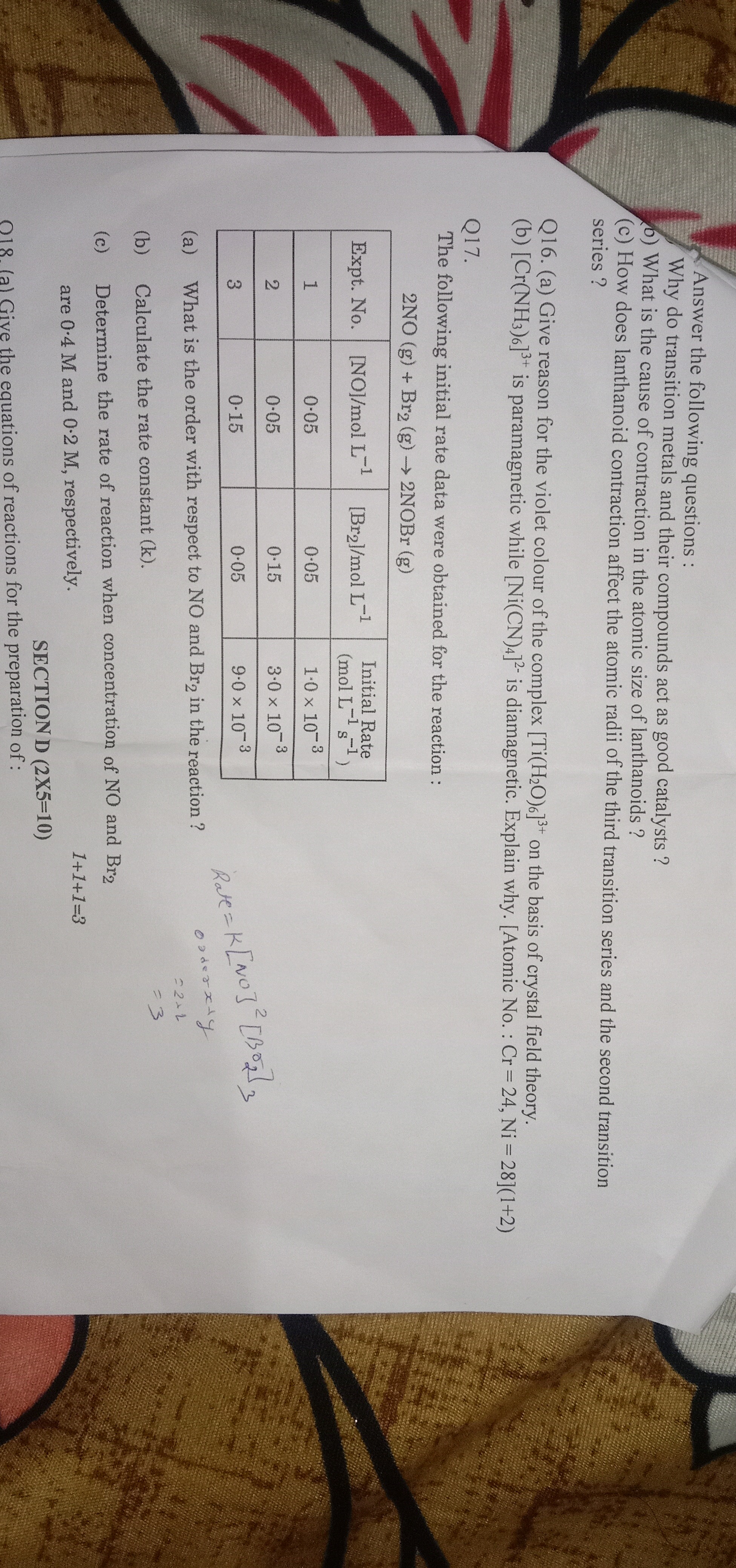 1 Answer the following questions :
Why do transition metals and their 