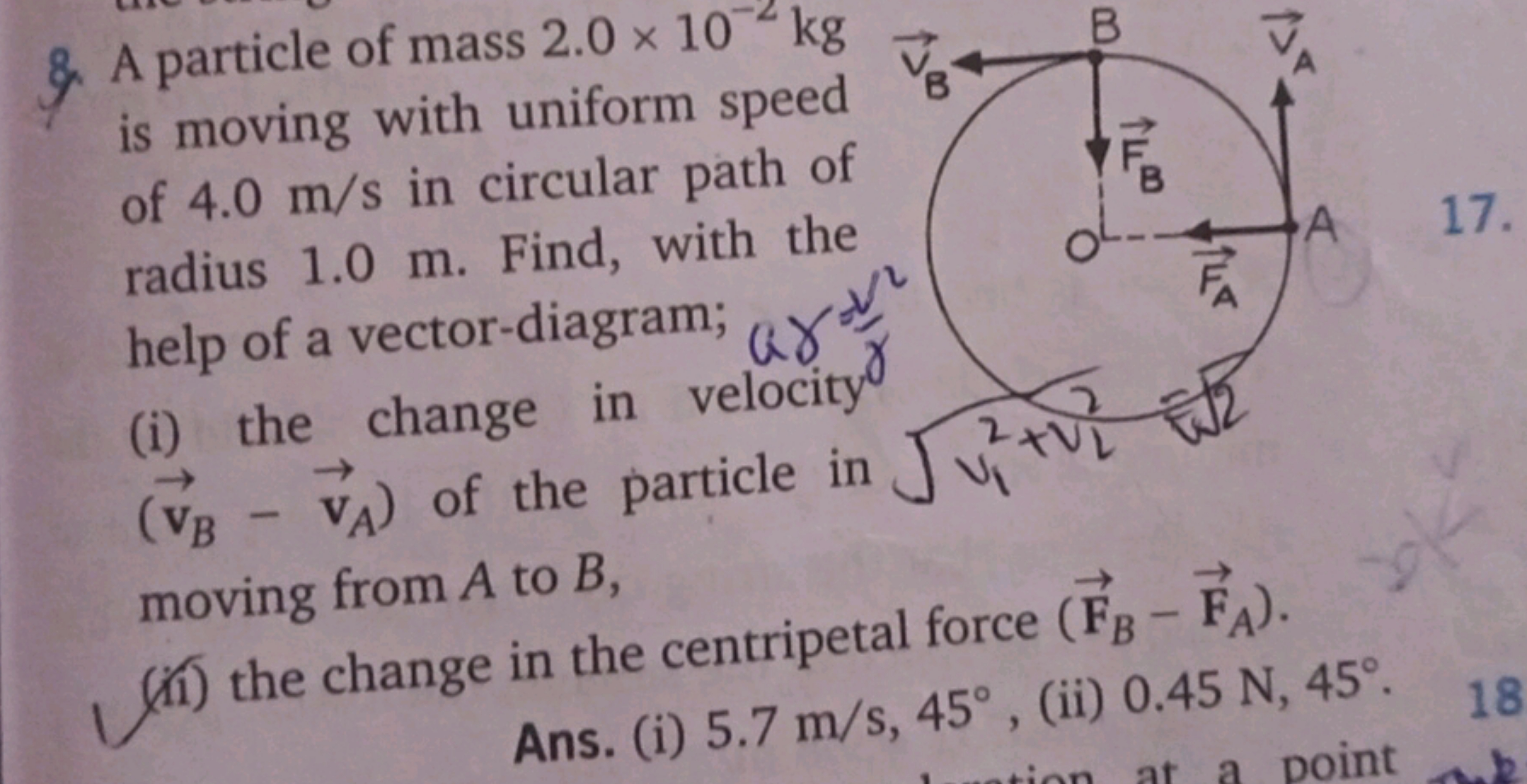 & A particle of mass 2.0 x 10-2 kg v
is moving with uniform speed
of 4