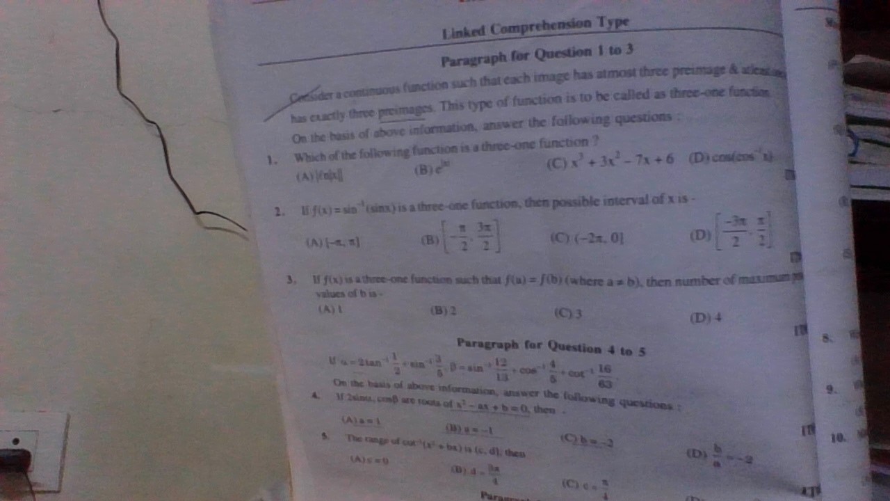 Linked Comprehension Type Paragraph for Question 1 to 3 Cersider a cam