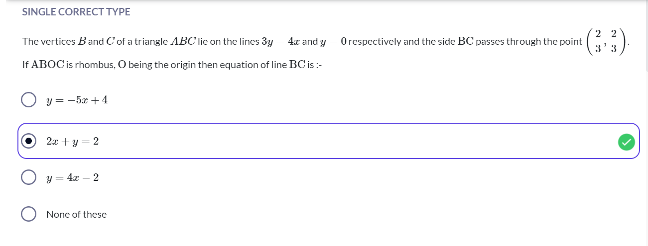 SINGLE CORRECT TYPE
The vertices B and C of a triangle ABC lie on the 