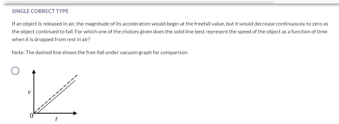 SINGLE CORRECT TYPE
If an object is released in air, the magnitude of 