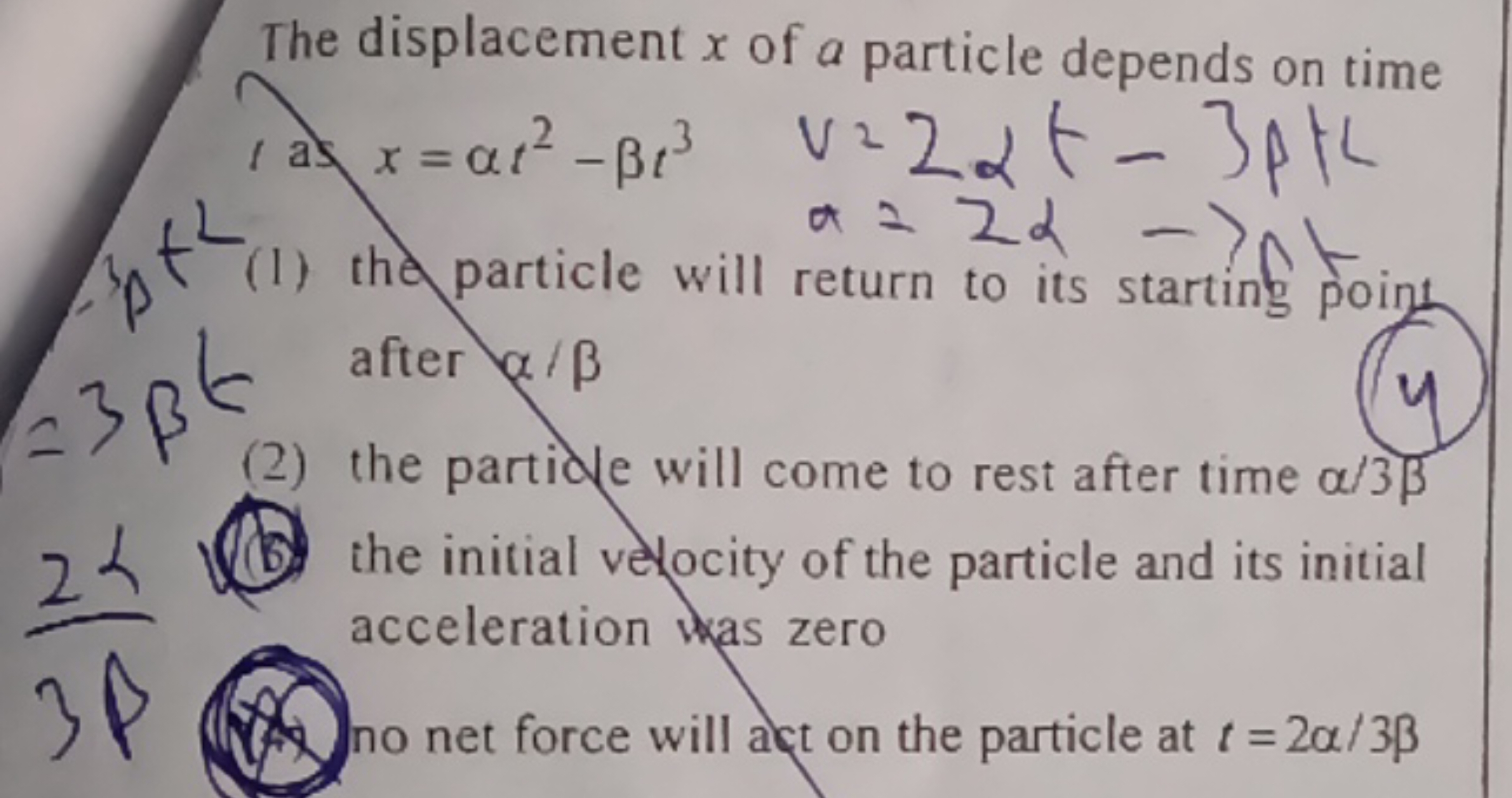 The displacement x of a particle depends on time as x=αt2−βt3V22αt−3βt