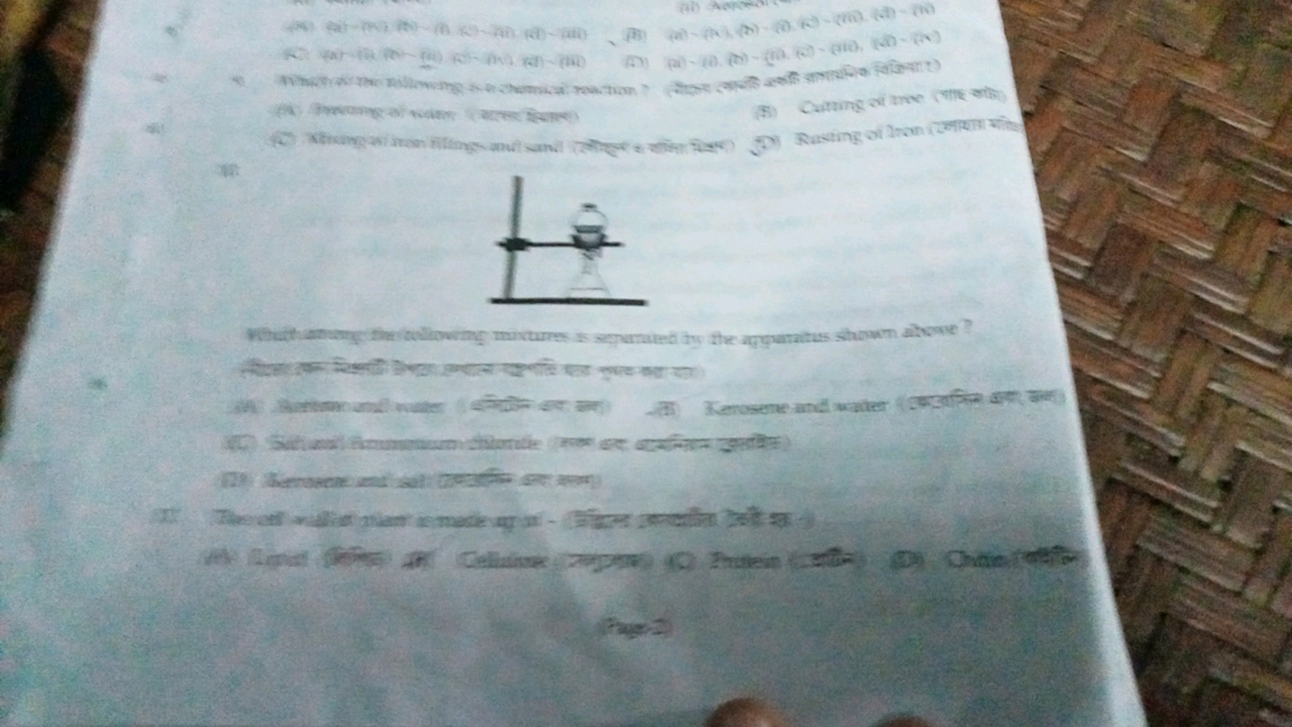 ab
illeweng chemical reaction?
(3) Cutting of tree
iron filings and sa