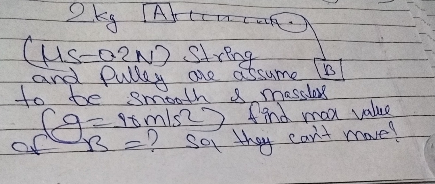 2 kg Aton.
(H S=a-2N) String
and Pulley are assume B to be smooth is m