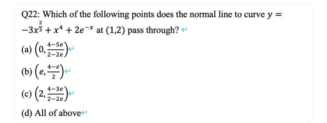 Q22: Which of the following points does the normal line to curve y= −3