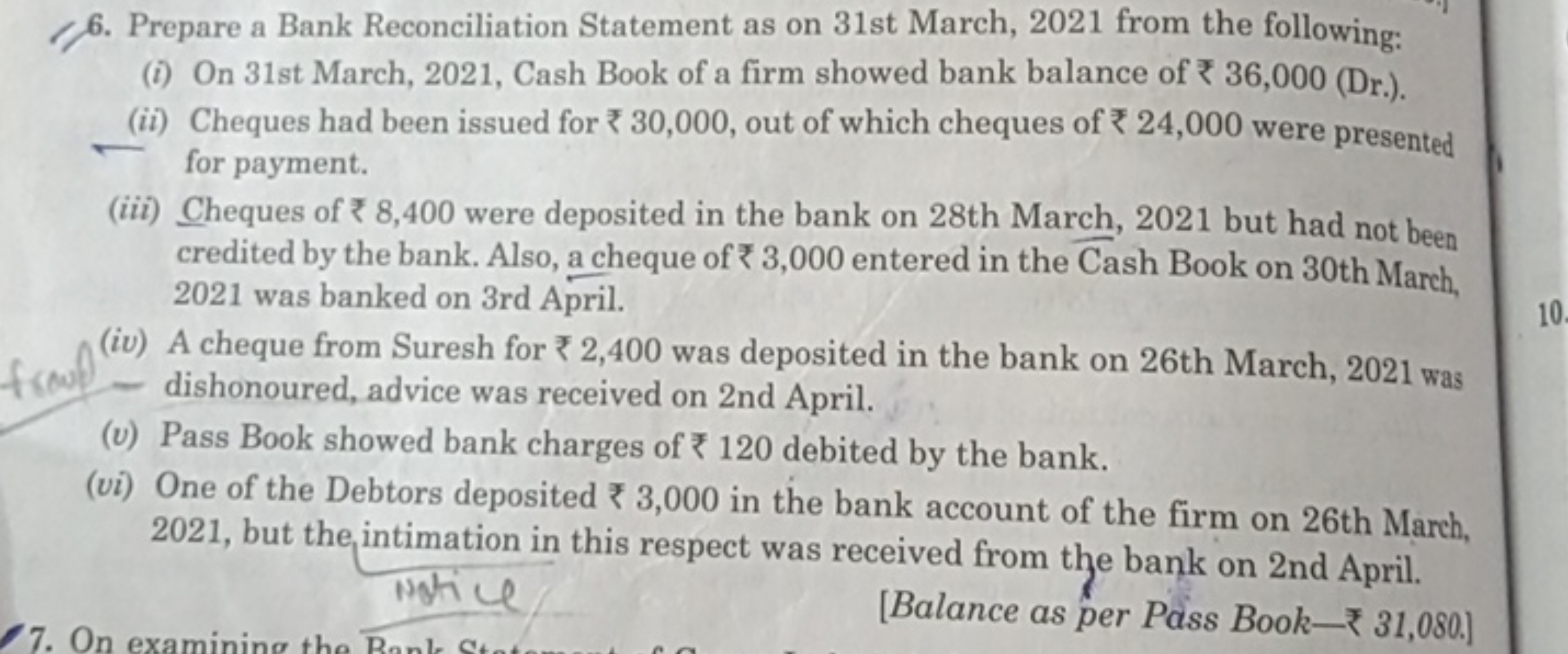 6. Prepare a Bank Reconciliation Statement as on 31st March, 2021 from