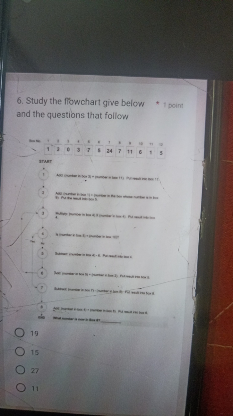 6. Study the flowchart give below
* 1 point
and the questions that fol