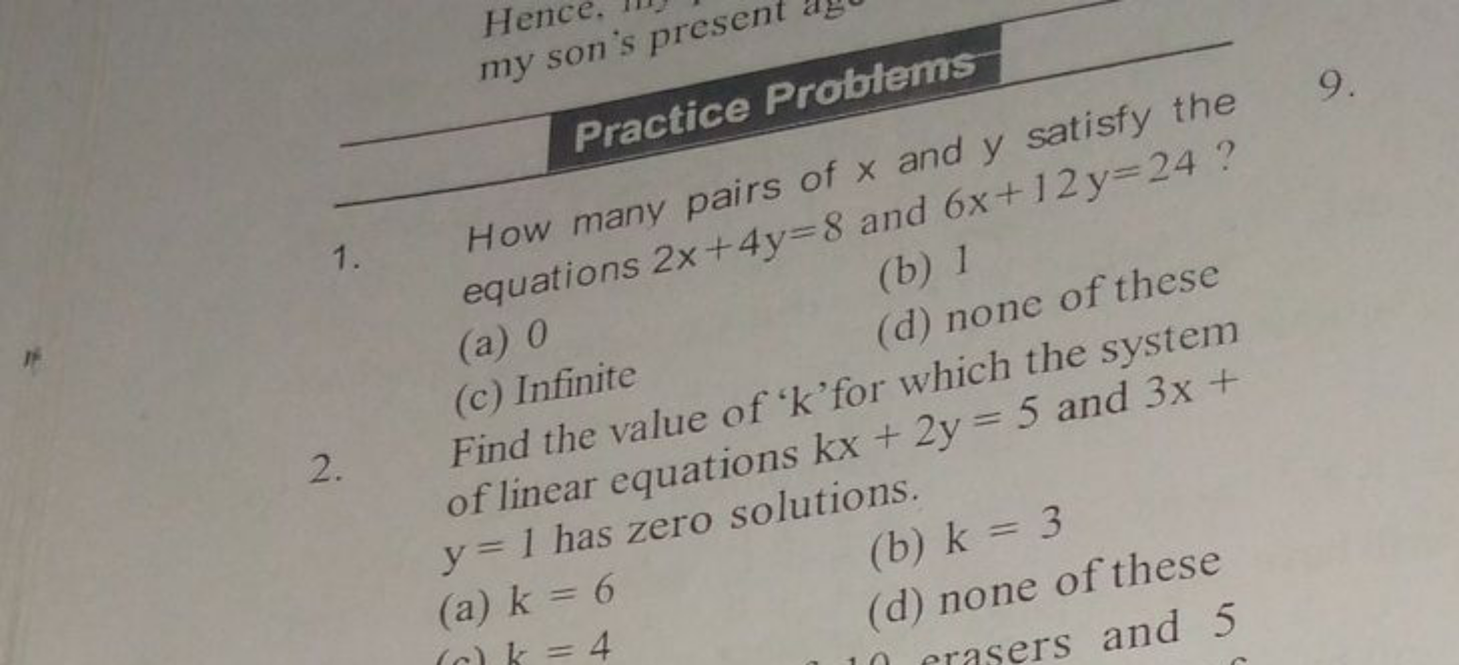 my son's present
Practice Probtems
9 .

1. How many pairs of x and y s