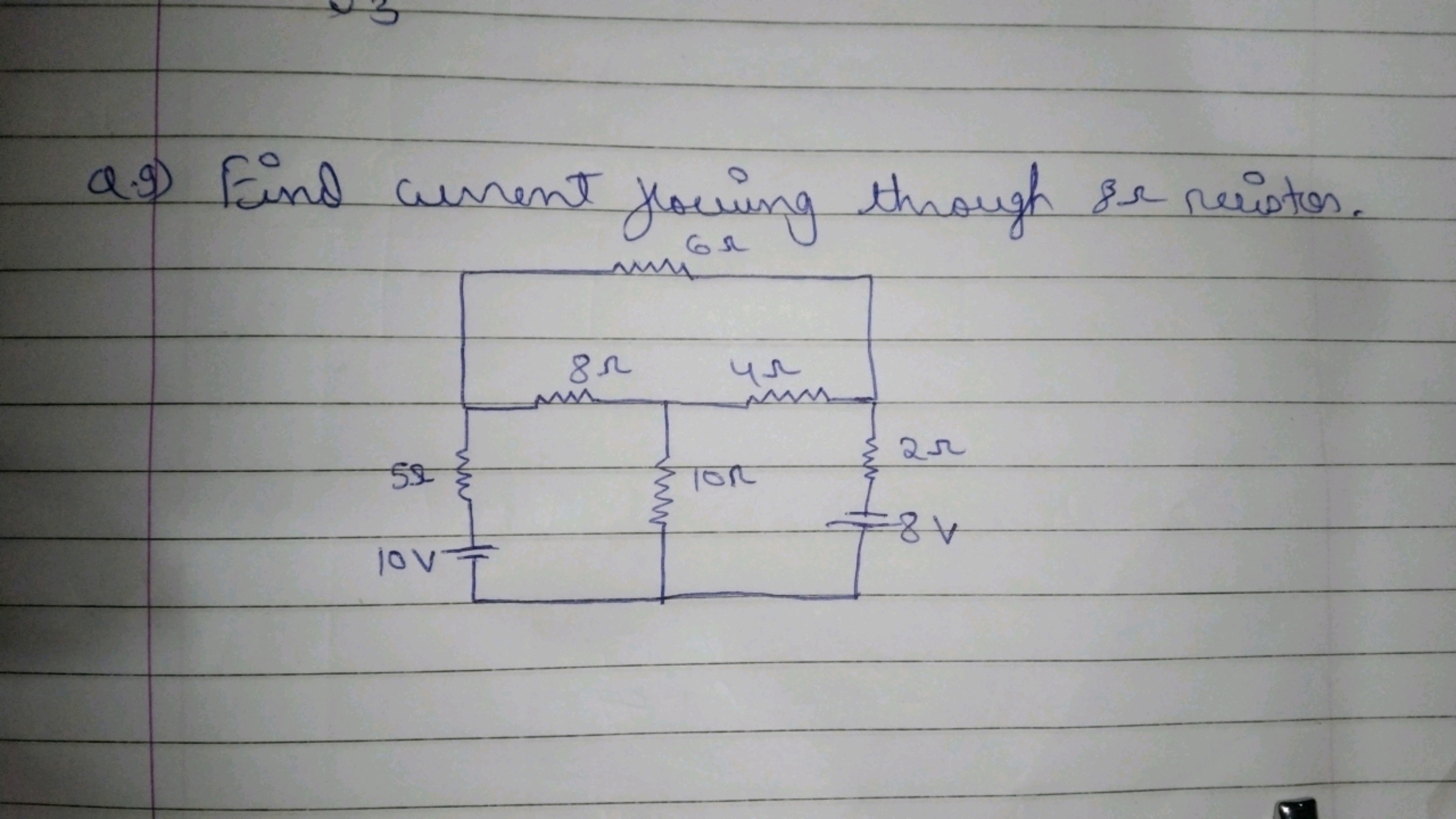 Q.9) Find curent flowing through 8 s reriptos.