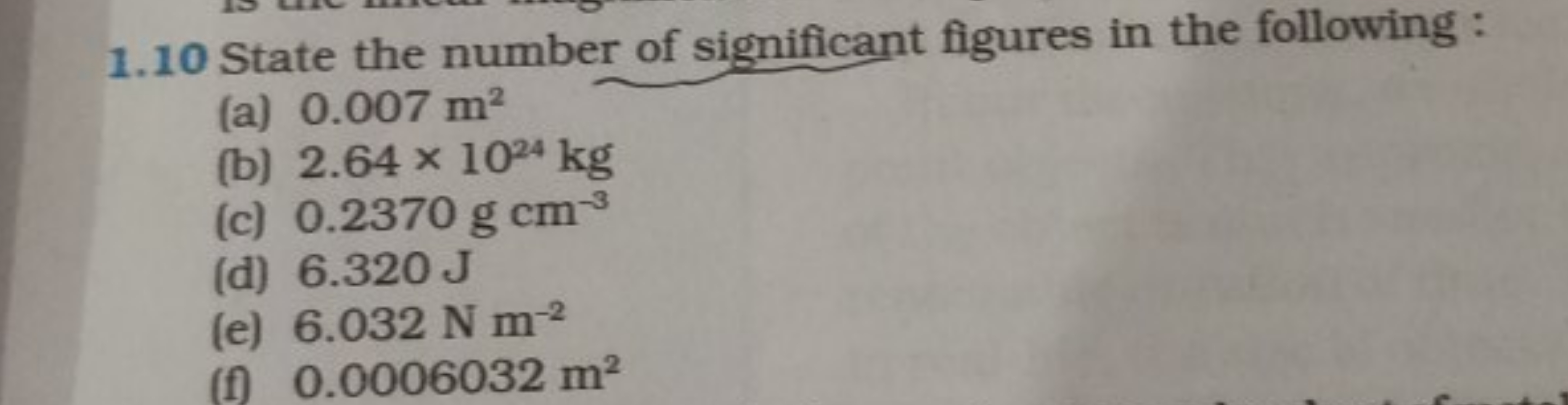 1.10 State the number of significant figures in the following:
(a) 0.0