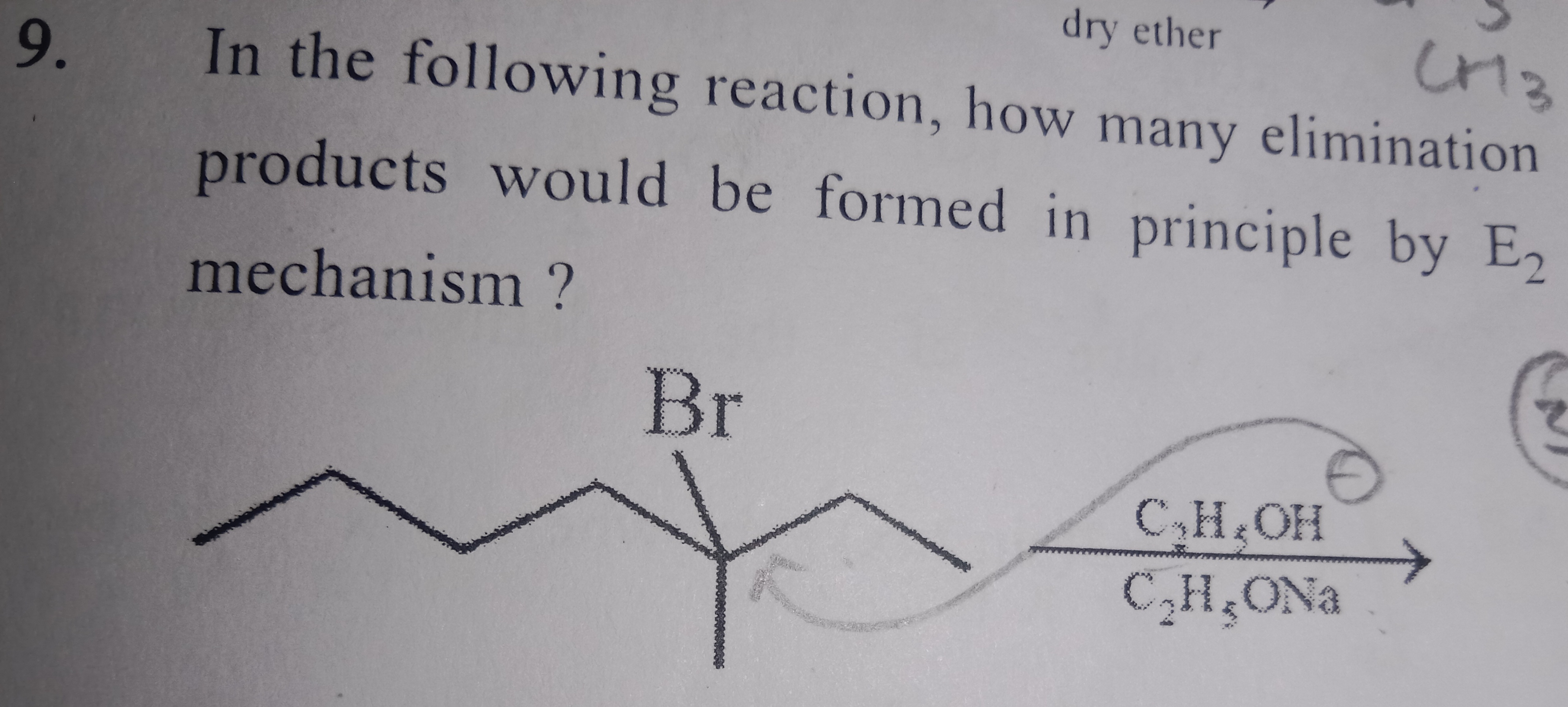 9. In the following reaction, how many elimination products would be f