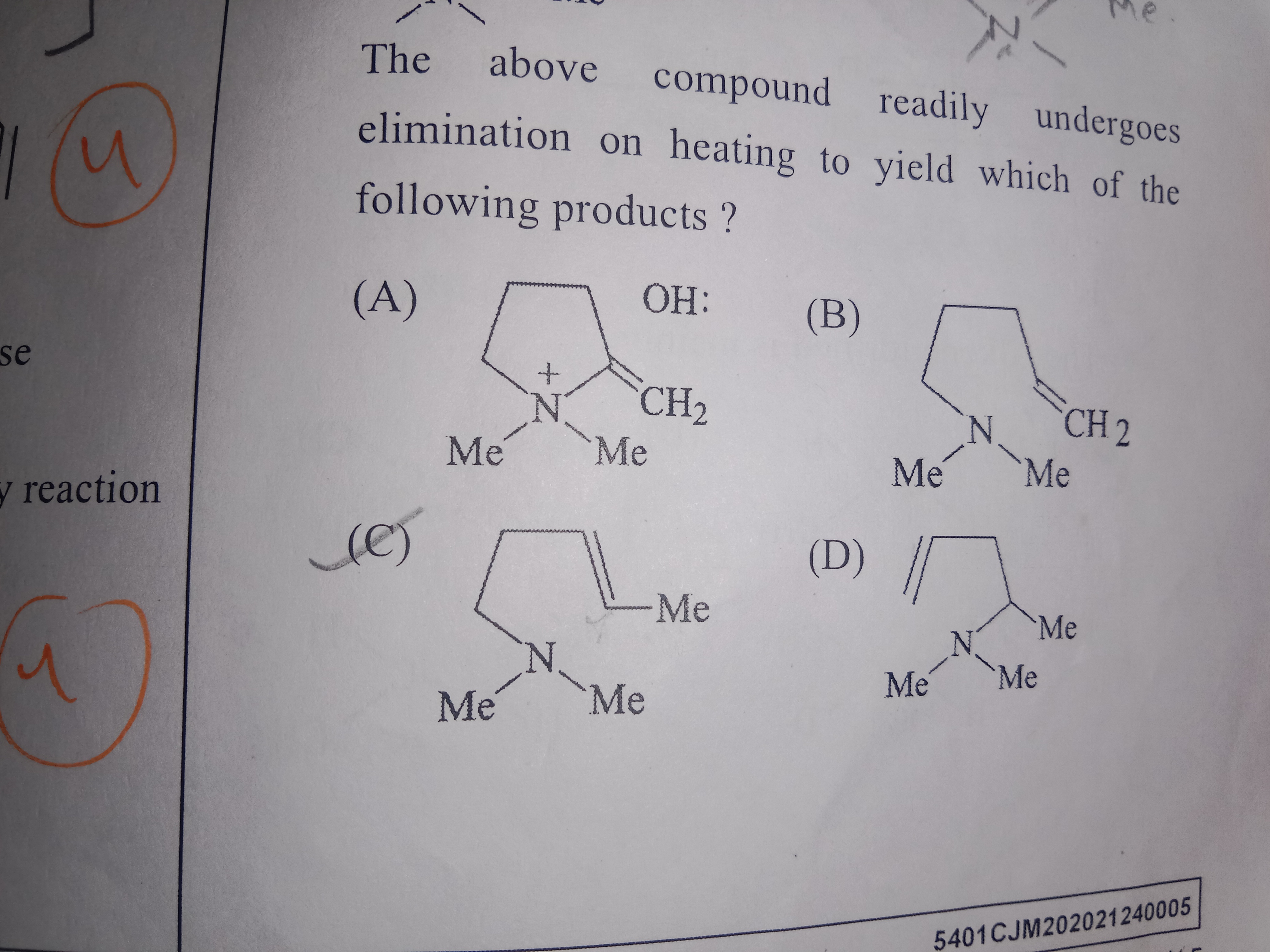 The above compound readily undergoes elimination on heating to yield w