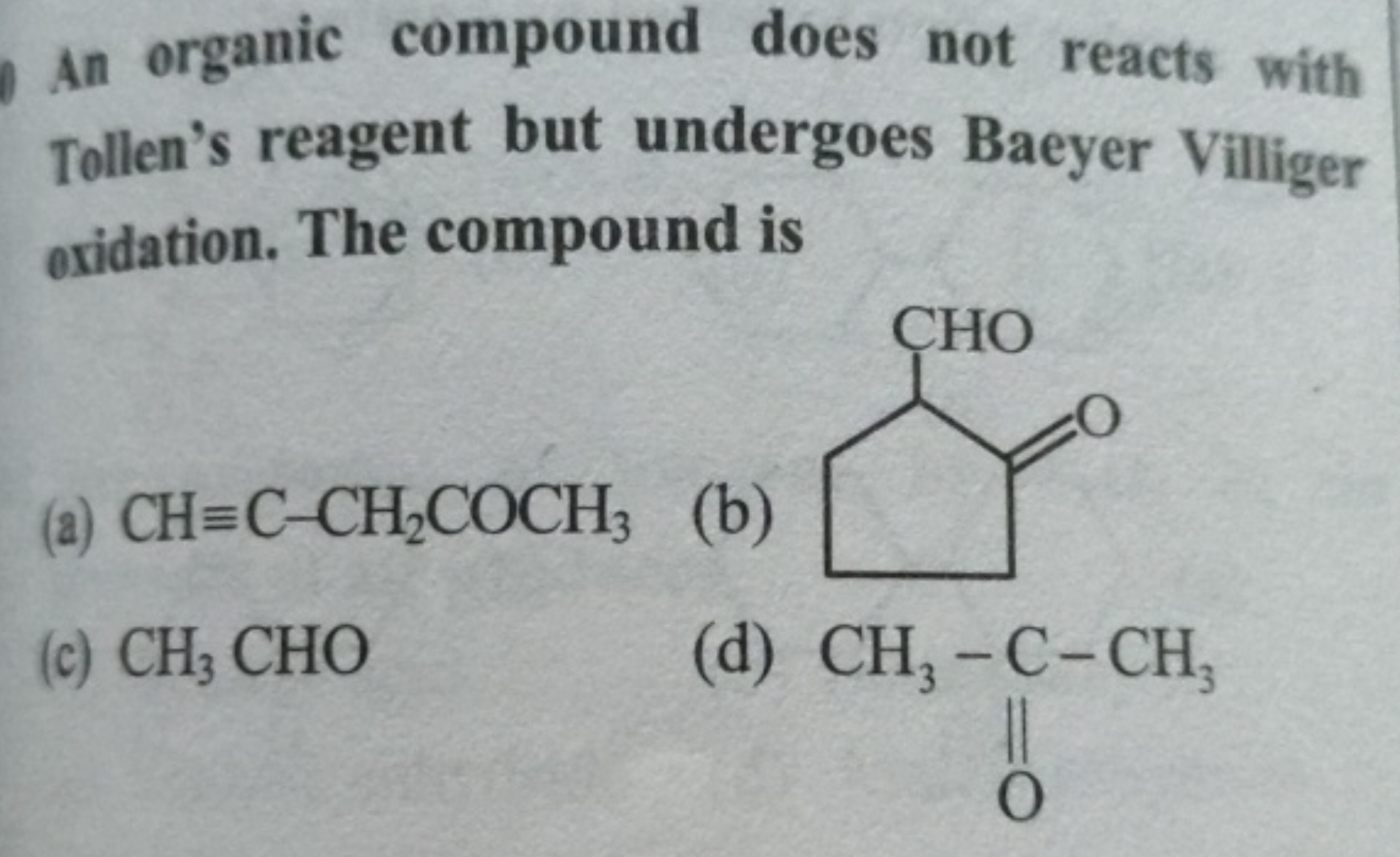 An organic compound does not reacts with Tollen's reagent but undergoe