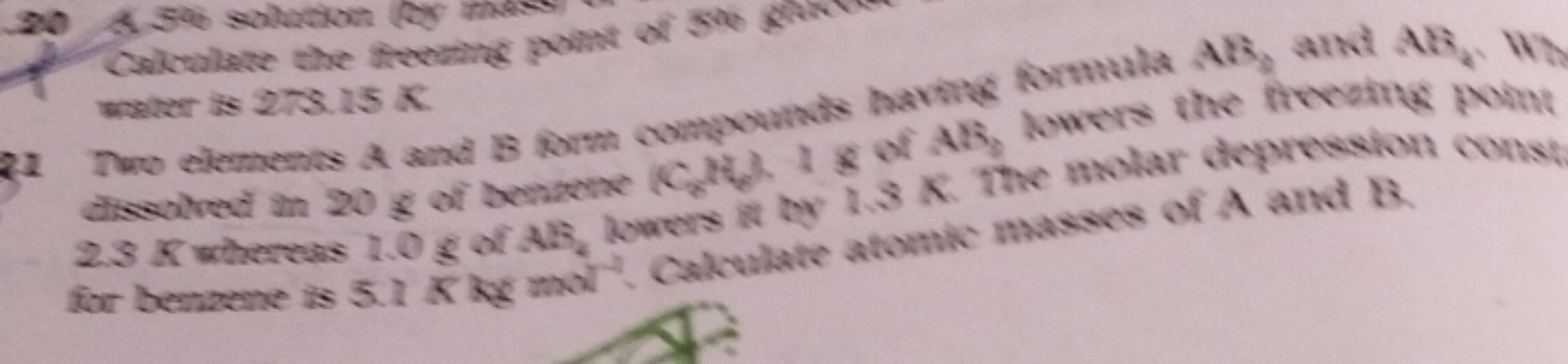 Calcoulate the fleeching pount of 500 \& weater is 273.15 K 2.3 K wher