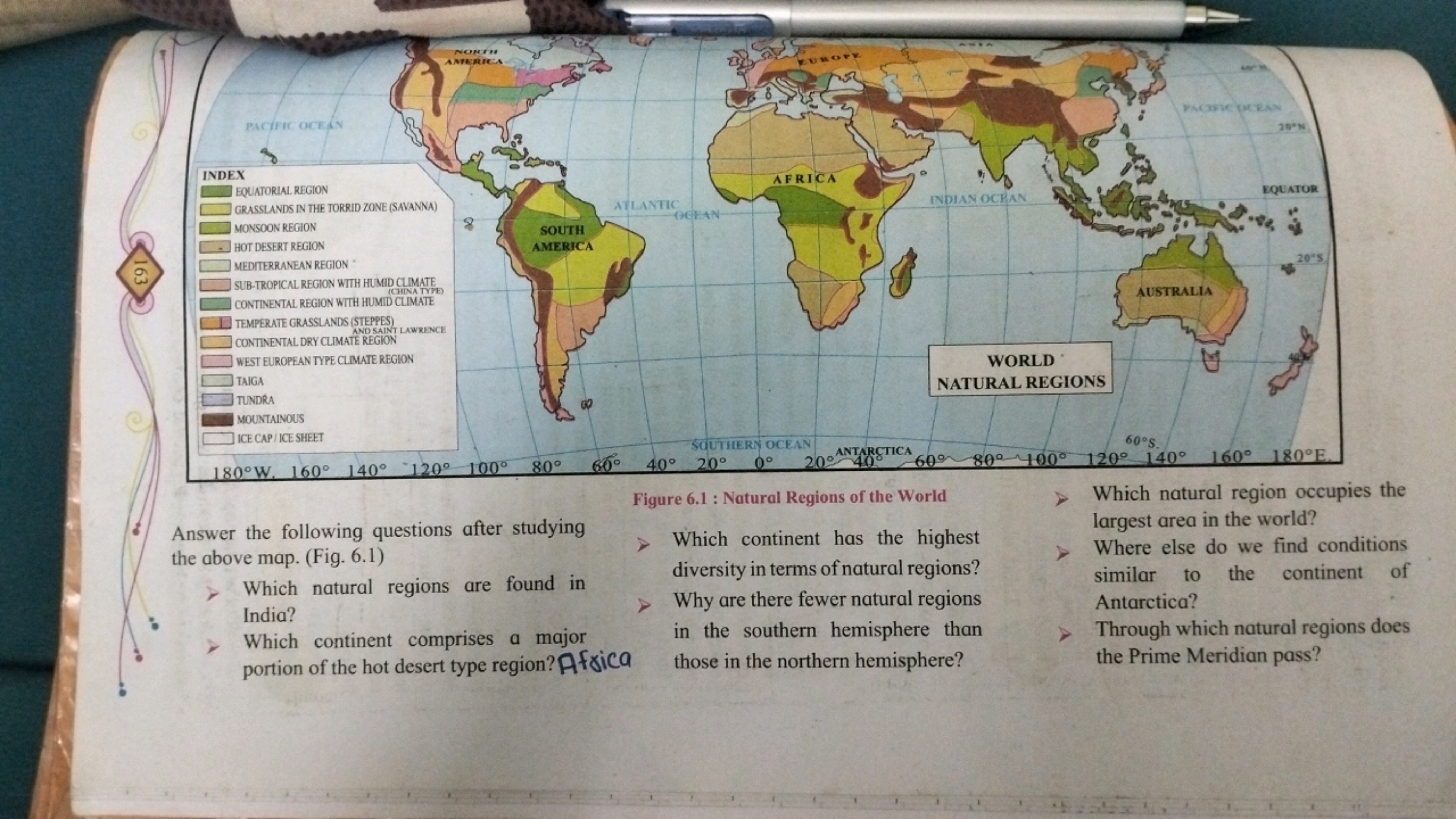 Figure 6.1 : Natural Regions of the World
Answer the following questio