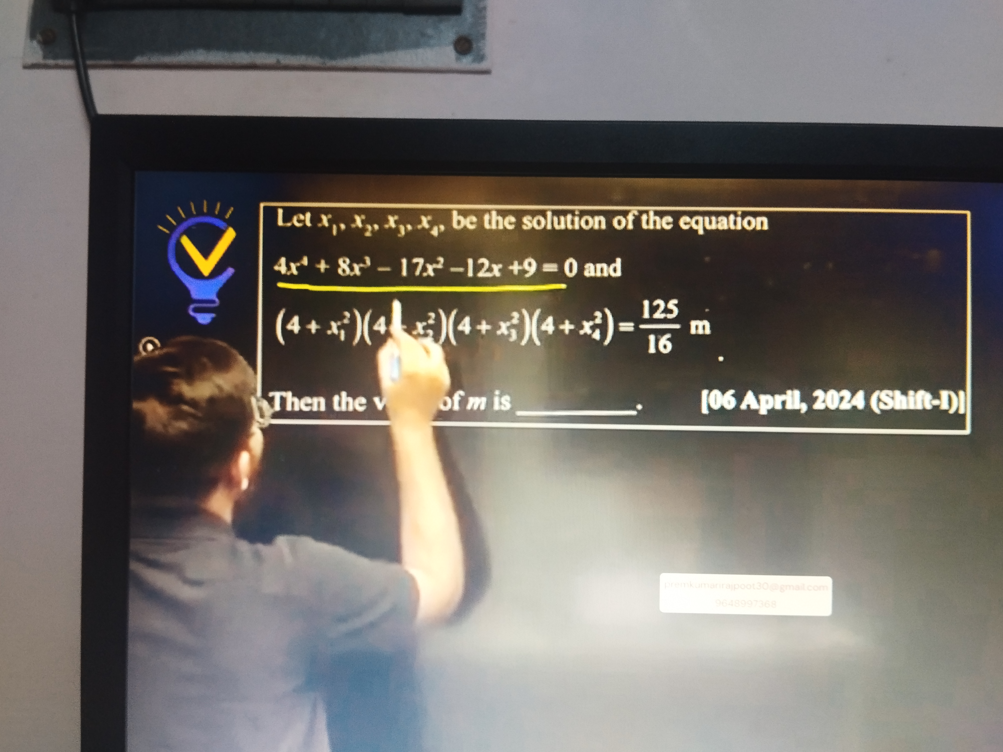 Let x, xxx be the solution of the equation
4x' + 8r' - 17x-12x+9=0 and