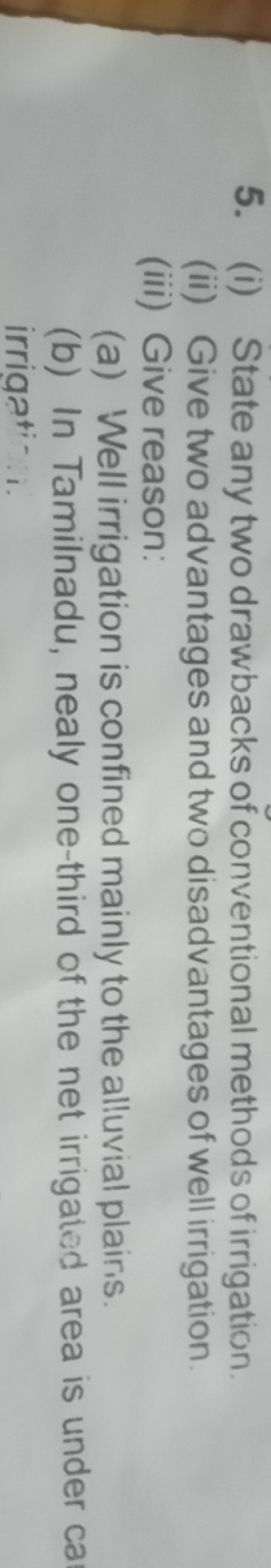 5. (i) State any two drawbacks of conventional methods of irrigation.
