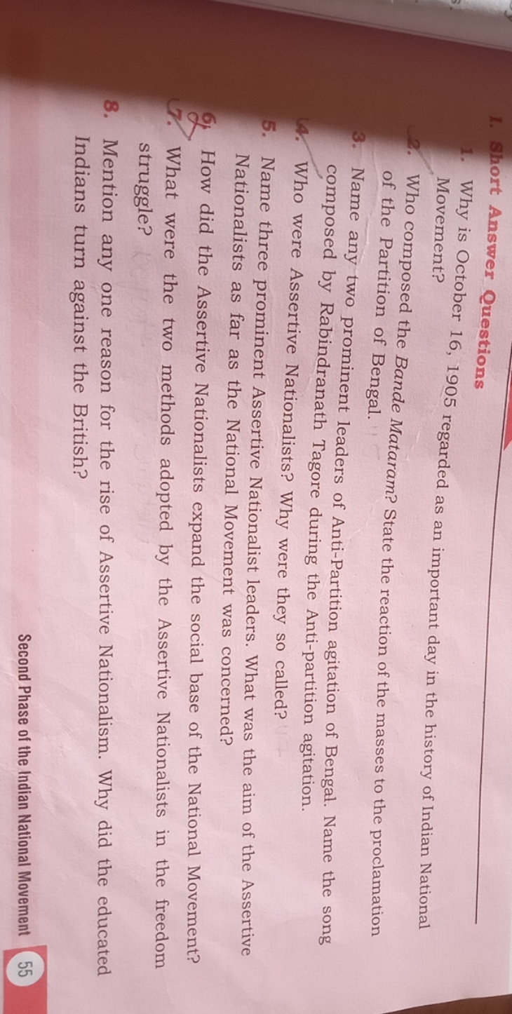 1. Short Answer Questions
1. Why is October 16, 1905 regarded as an im