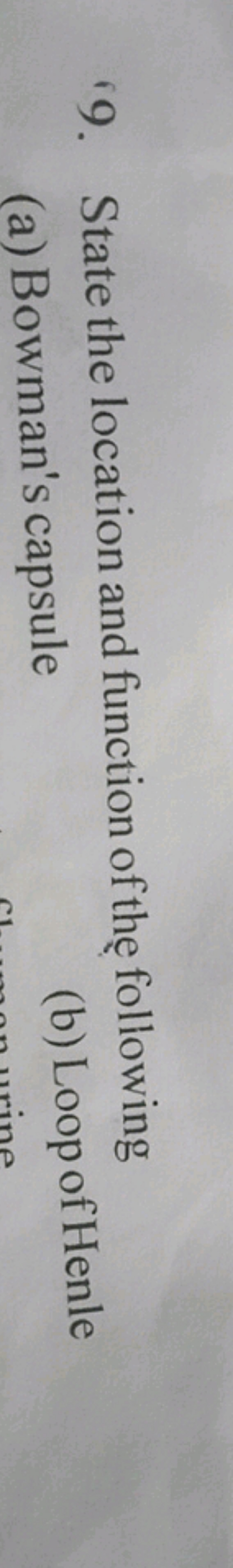 19. State the location and function of the following
(a) Bowman's caps