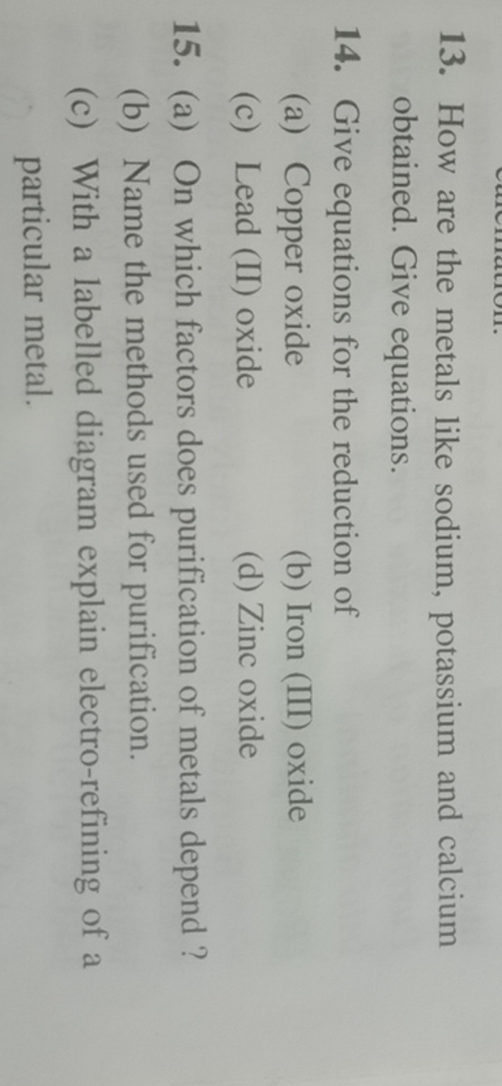 13. How are the metals like sodium, potassium and calcium obtained. Gi