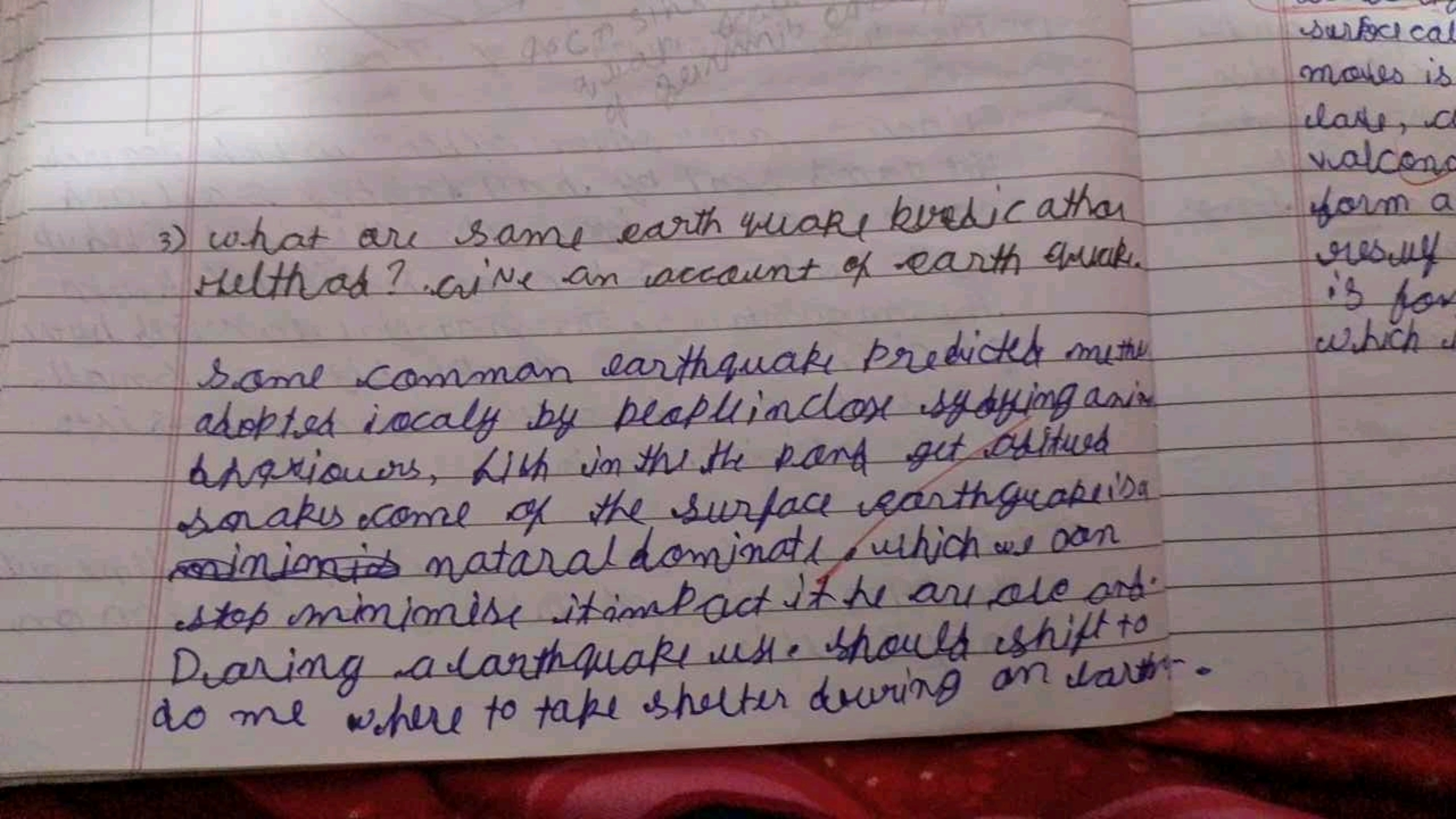 3) What are same earth wuake beredic athor belthad? crive an account o