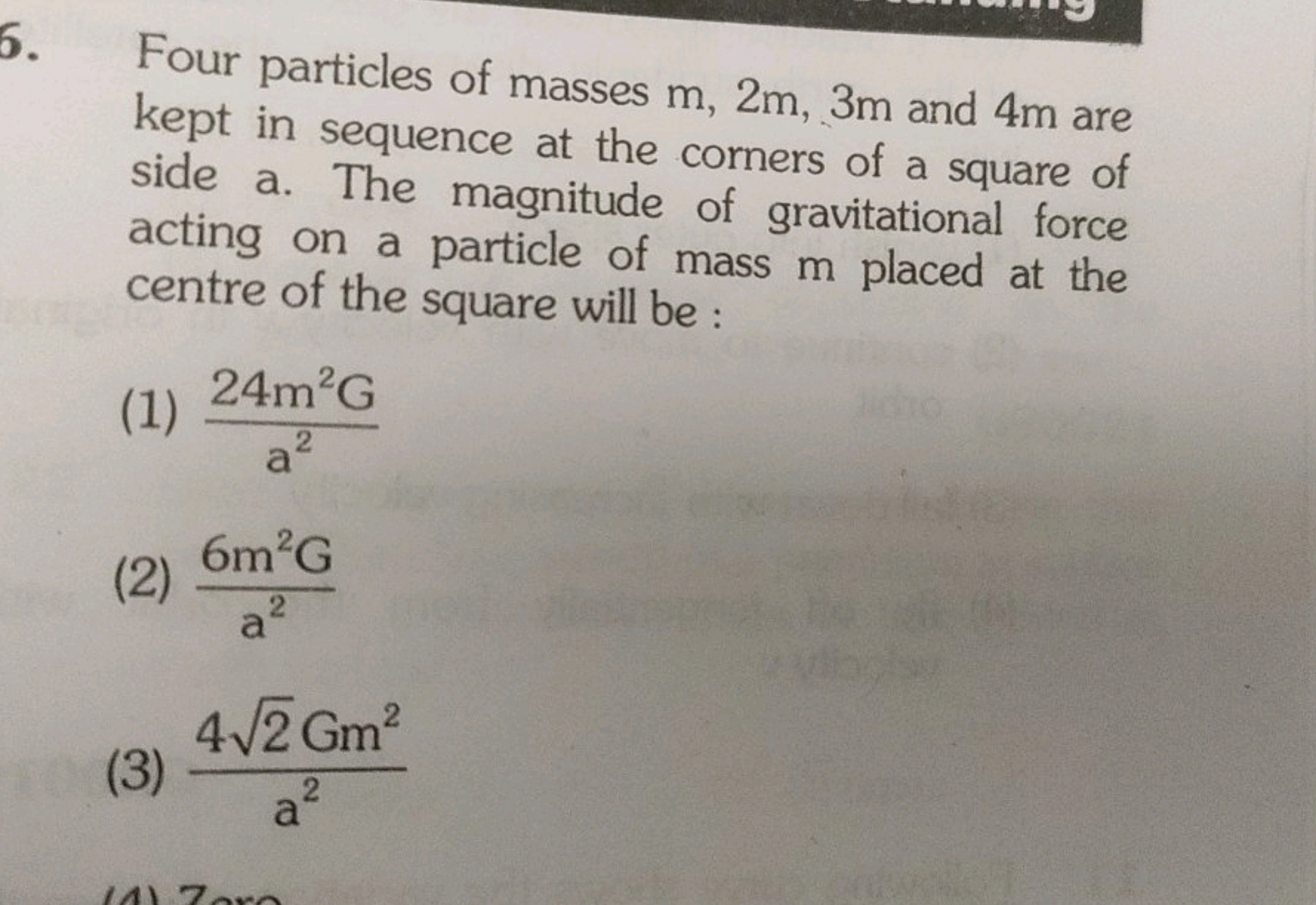 6. Four particles of masses m,2m,3m and 4 m are kept in sequence at th