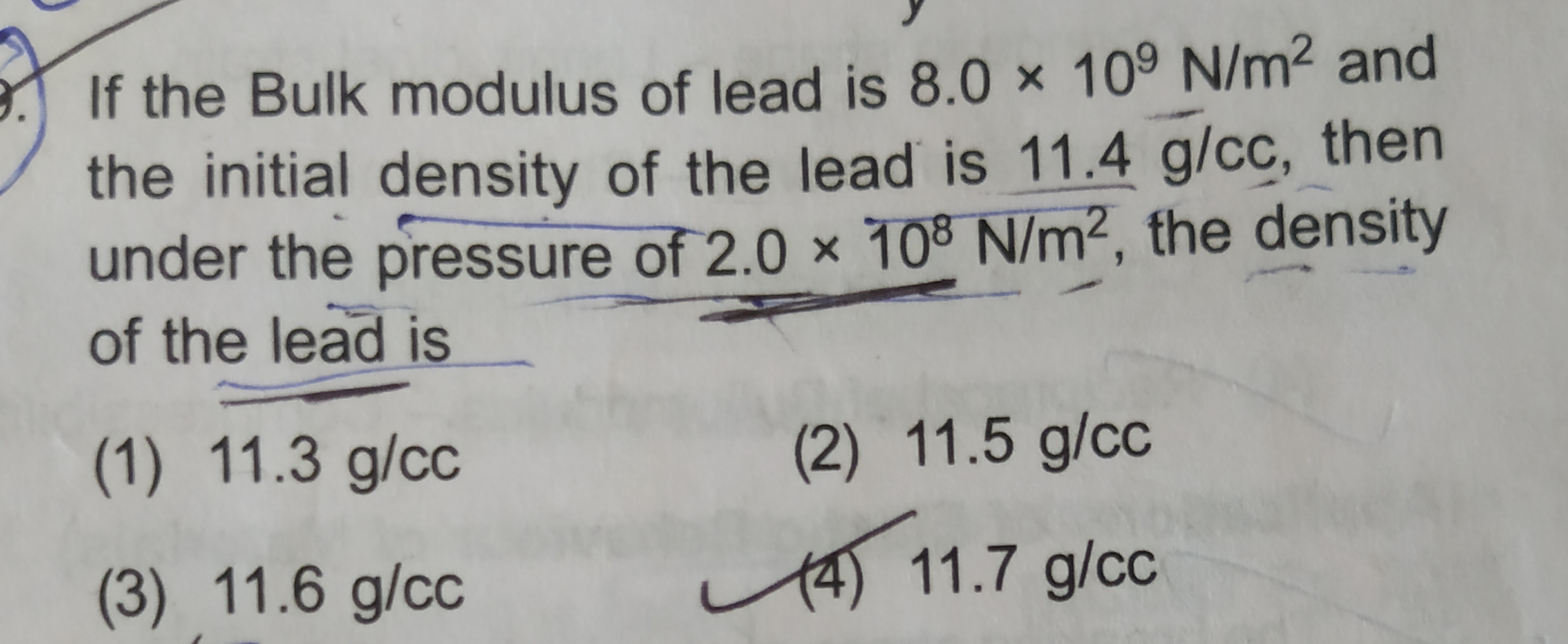 If the Bulk modulus of lead is 8.0×109 N/m2 and the initial density of