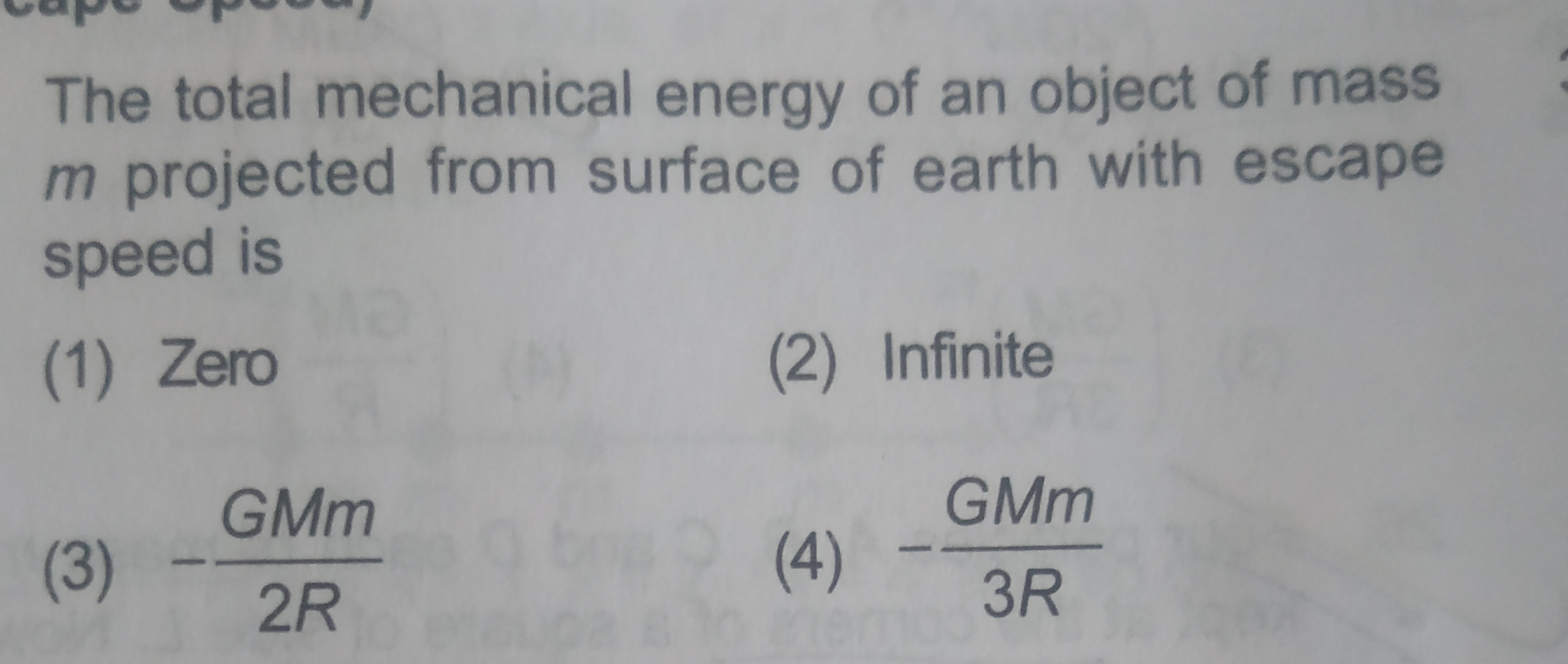 The total mechanical energy of an object of mass m projected from surf