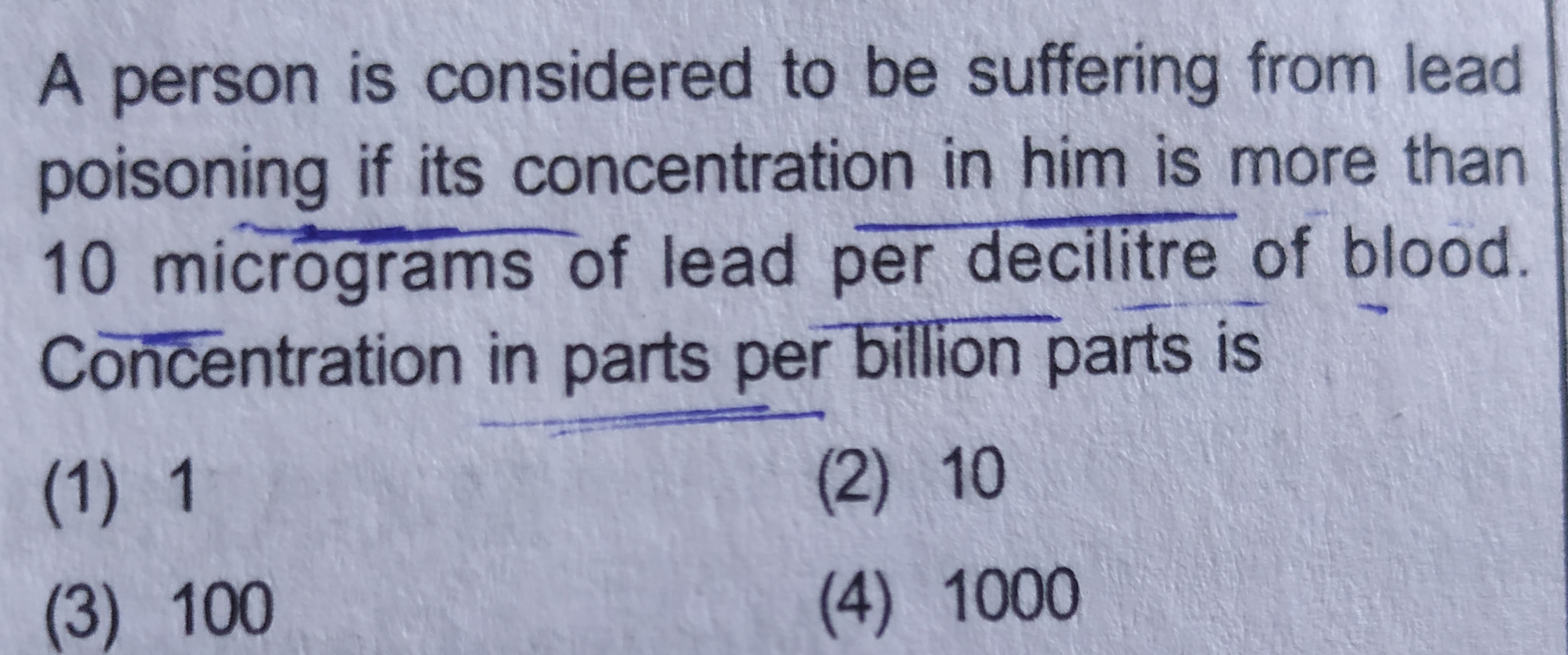 A person is considered to be suffering from lead poisoning if its conc