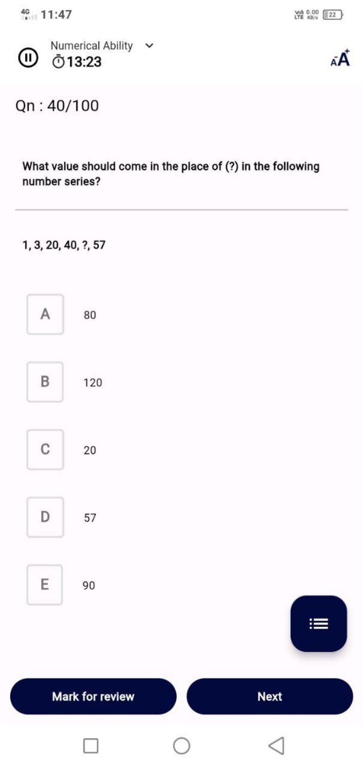 4611:47
Volt 0.00
22

III Numerical Ability ∨
(II) ⊤ˉ13:23
A−A+

Qn : 