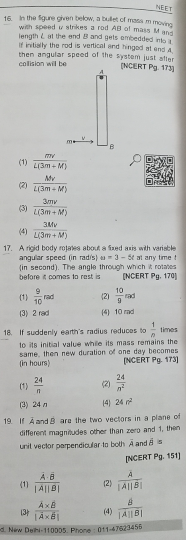 NEET
16. In the figure given below, a bullet of mass m moving with spe