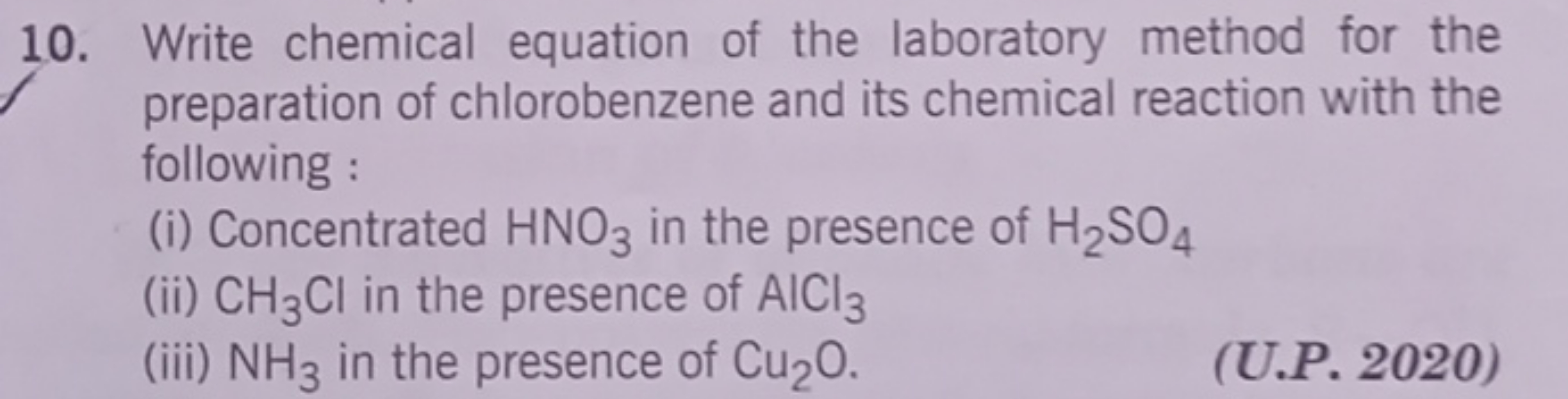 10. Write chemical equation of the laboratory method for the preparati