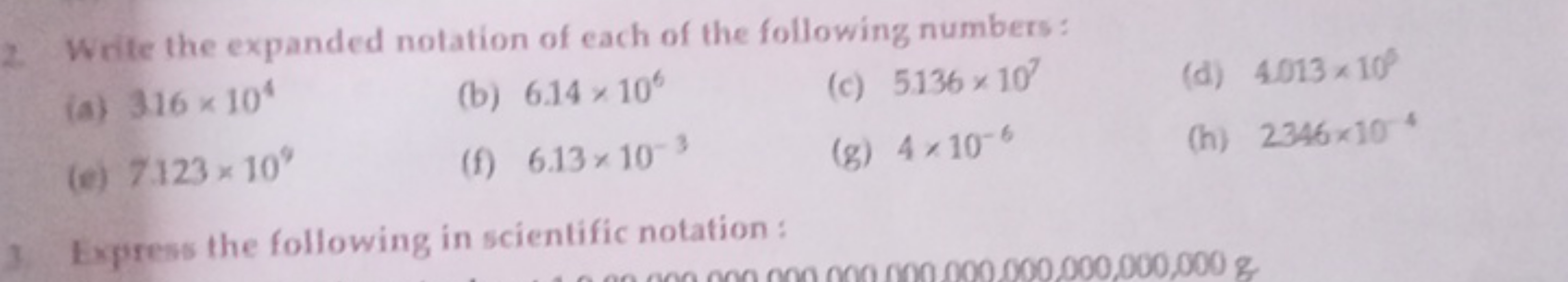 2. Write the expanded notation of each of the following numbers:
(a) 3