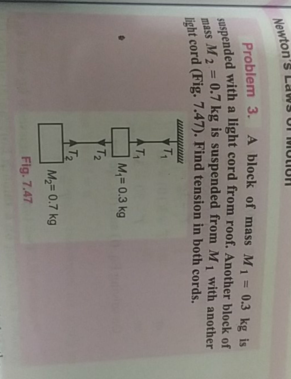 Problem 3. A block of mass M1​=0.3 kg is suspended with a light cord f