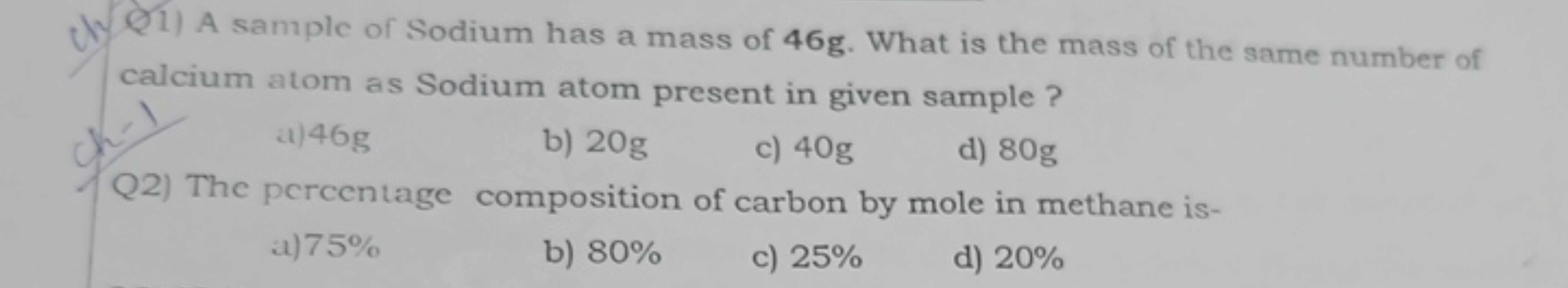 (W) A sample of Sodium has a mass of 46 g . What is the mass of the sa