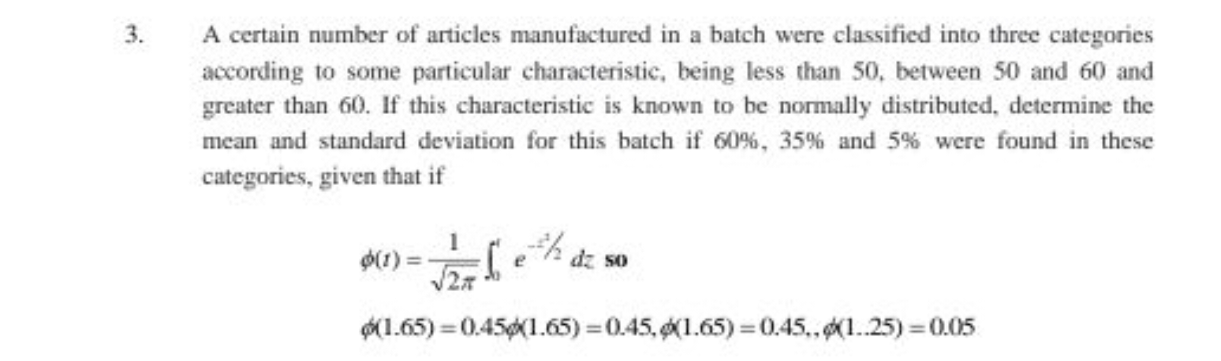 3. A certain number of articles manufactured in a batch were classifie