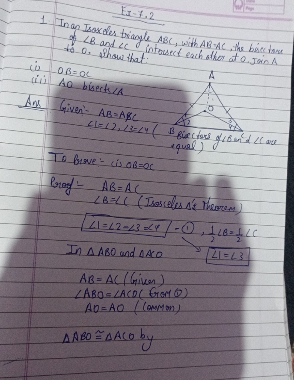 5x−7.2
1. In an Isosceles triangle ABC, with AB=AC, the bisectors of ∠