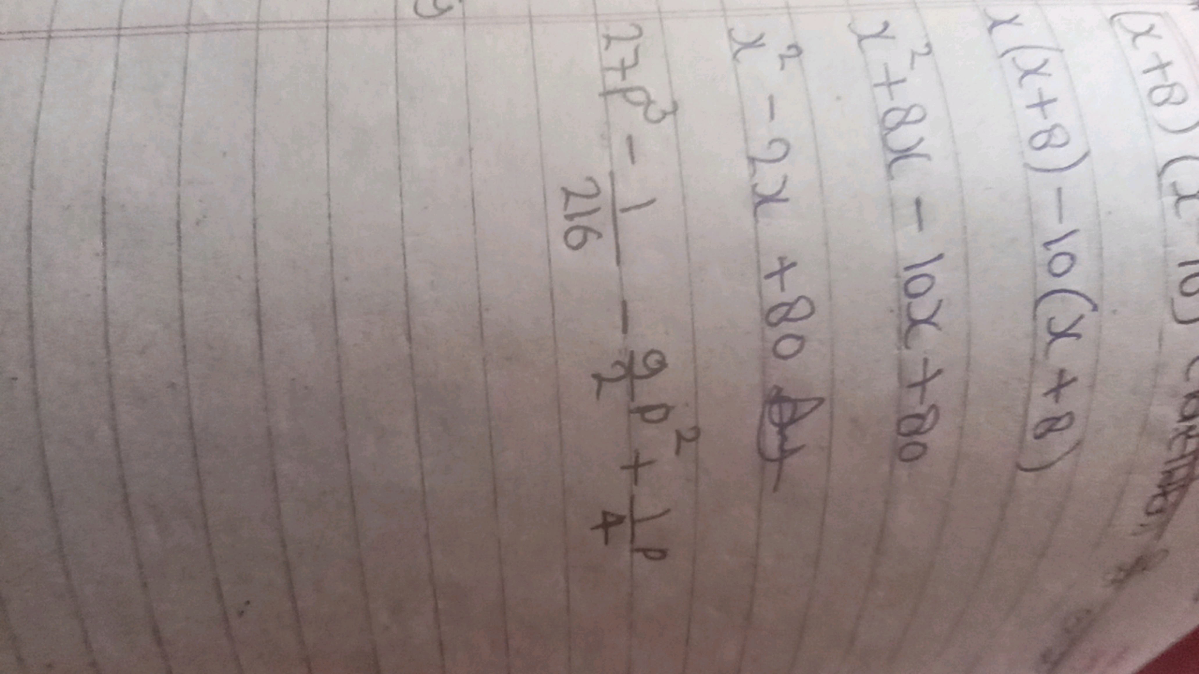 x(x+8)−10(x+8)x2+8x−10x+80x2−2x+80dy27p3−2161​−29​p2+41​p​