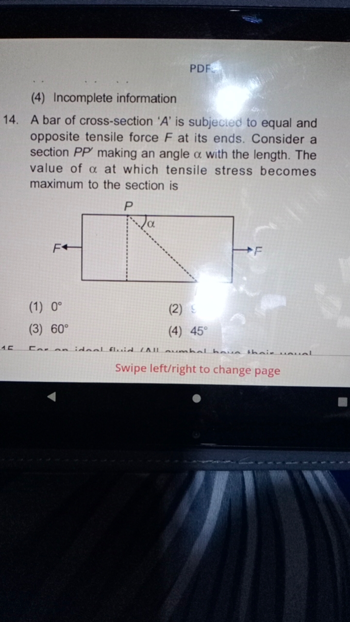 PDF:
(4) Incomplete information
14. A bar of cross-section ' A ' is su